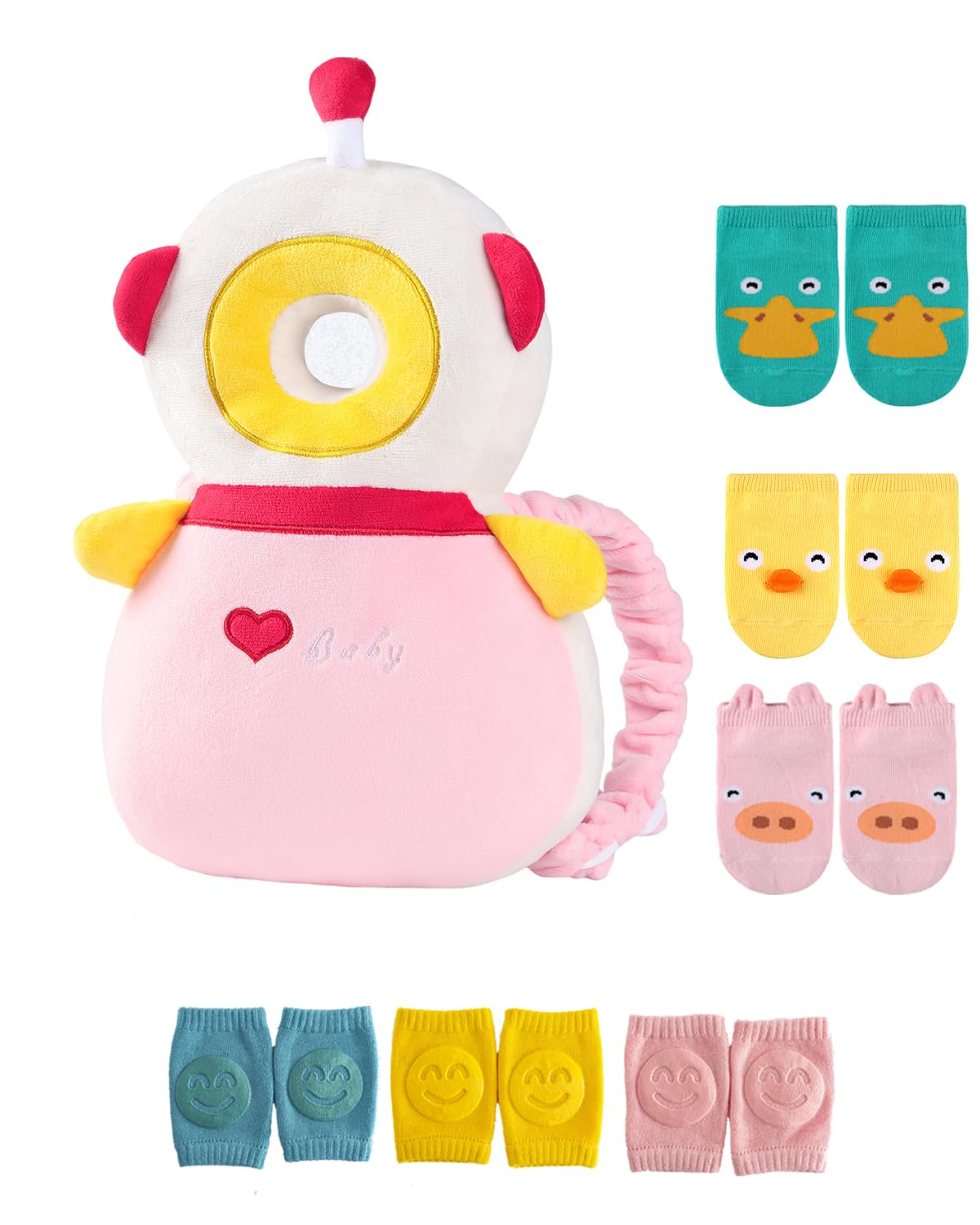 Toddler Baby Head Protector Backpack for Toddler Walker with Knee Pads&Anti-Slip Socks, Elephant