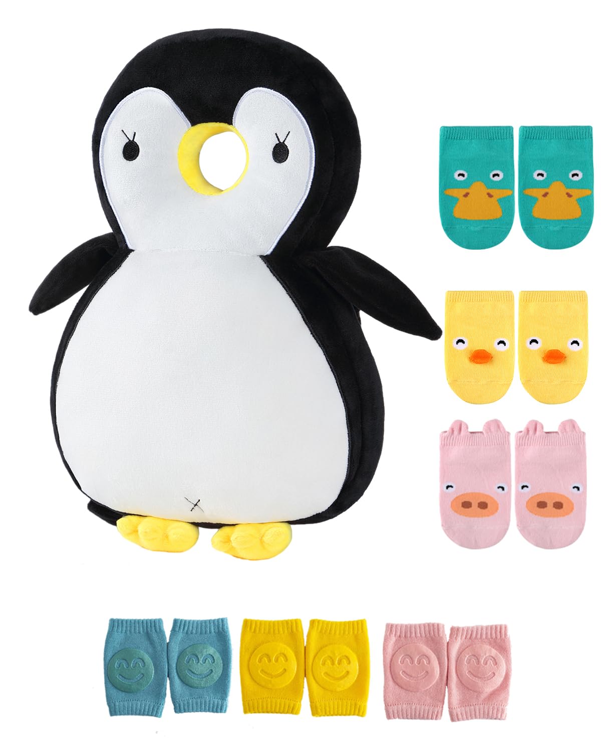 Toddler Baby Head Protector Backpack for Toddler Walker with Knee Pads&Anti-Slip Socks, Elephant