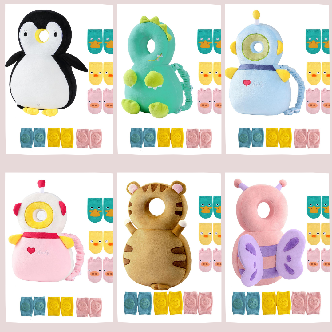 Toddler Baby Head Protector Backpack for Toddler Walker with Knee Pads&Anti-Slip Socks, Elephant