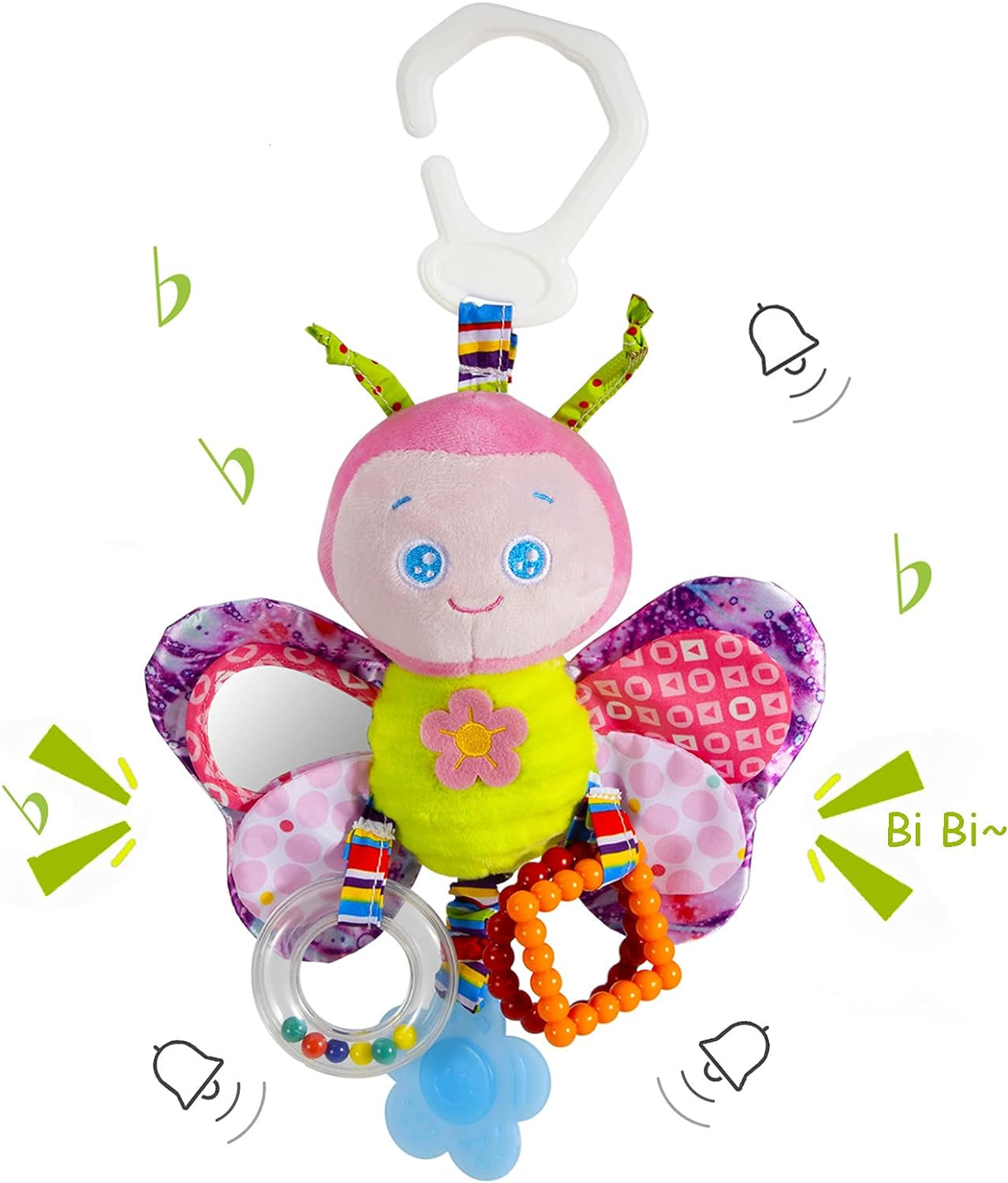 Premium Baby Stroller and Car Seat Toy - Plush Rattle with Teether for Infants Aged 3-12 Months, Ideal for All Genders