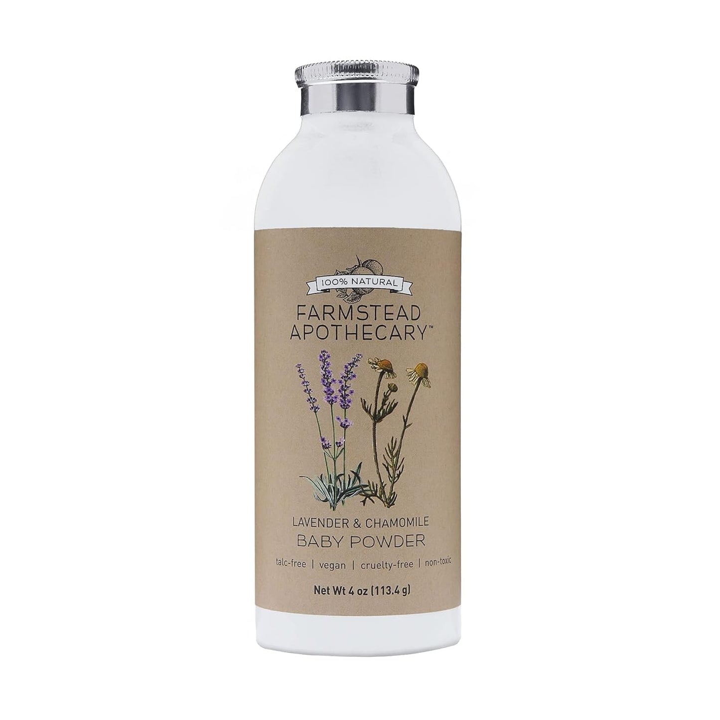 Farmstead Apothecary Natural Baby Powder - Talc-Free Formula Enriched with Chamomile, Calendula, and Lavender - 4 Oz