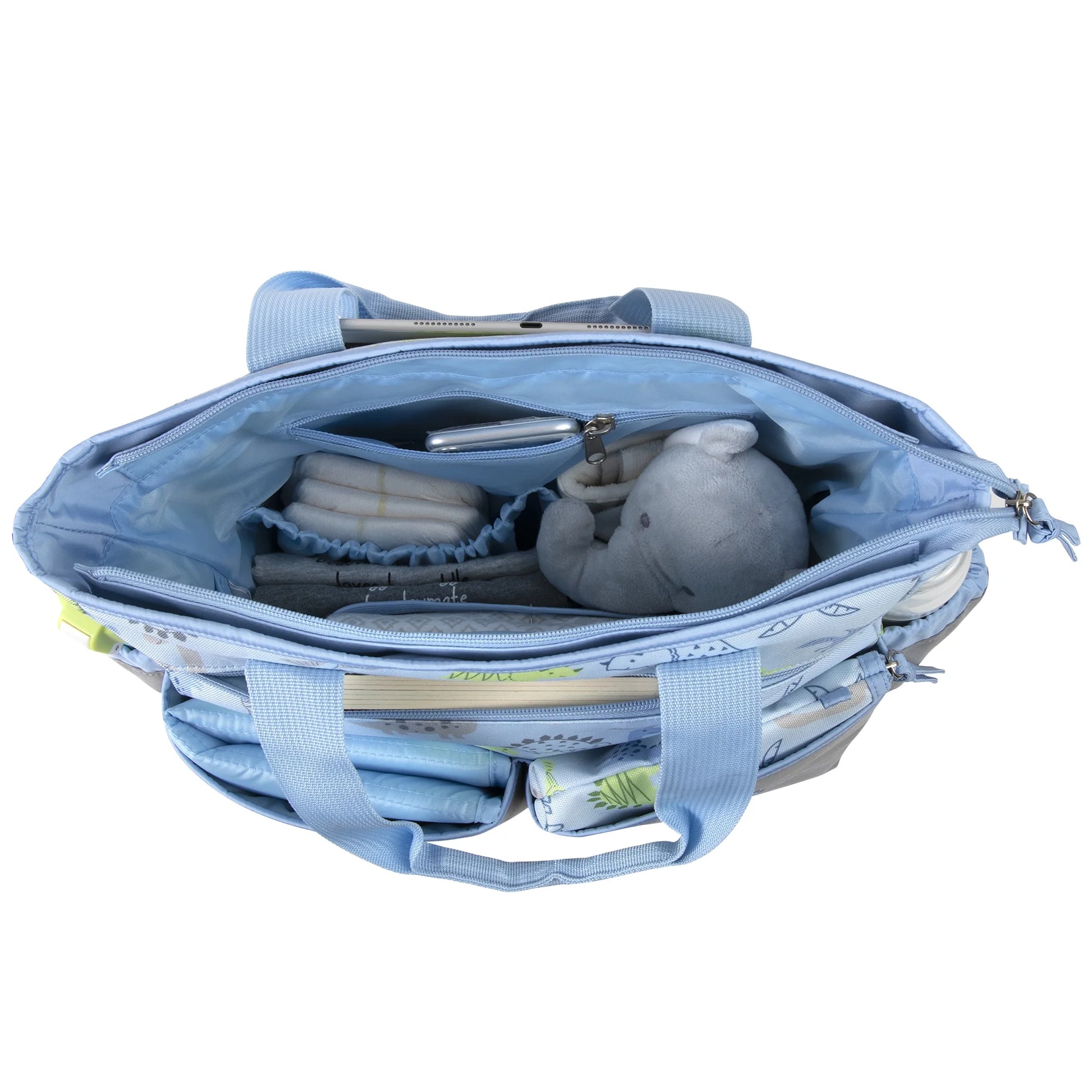 Stylish Blue & Gray Dinosaur Diaper Bag Set - 3-Piece Multi-Pocket Tote with Changing Pad & Pacifier Pouch for Newborns, Infants & Toddlers