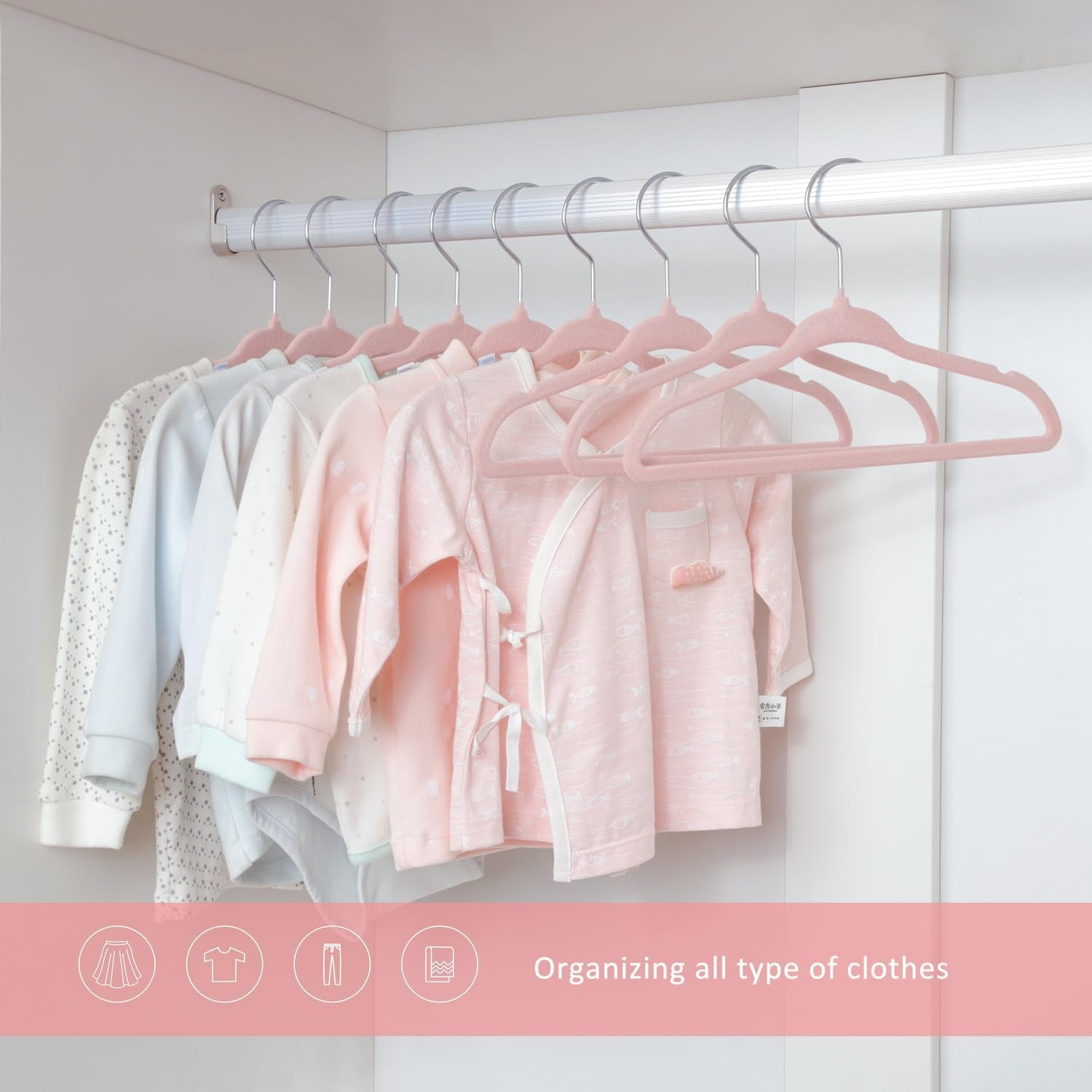 Kids Coat Hangers, Stylish Light Pink Baby Hangers - 15 Pack Ultra Thin & Non-Slip