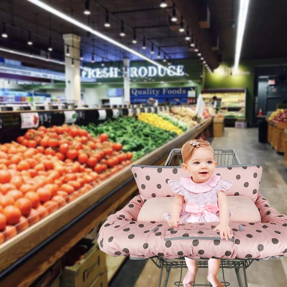 Cozy Pink Shopping Cart & High Chair Cover-Soft, Reversible Seat Liner with Toy Loops & Phone Pocket for Baby's Safety & Parent's Convenience. with Supportive Seat Positioner for Babies and Toddlers