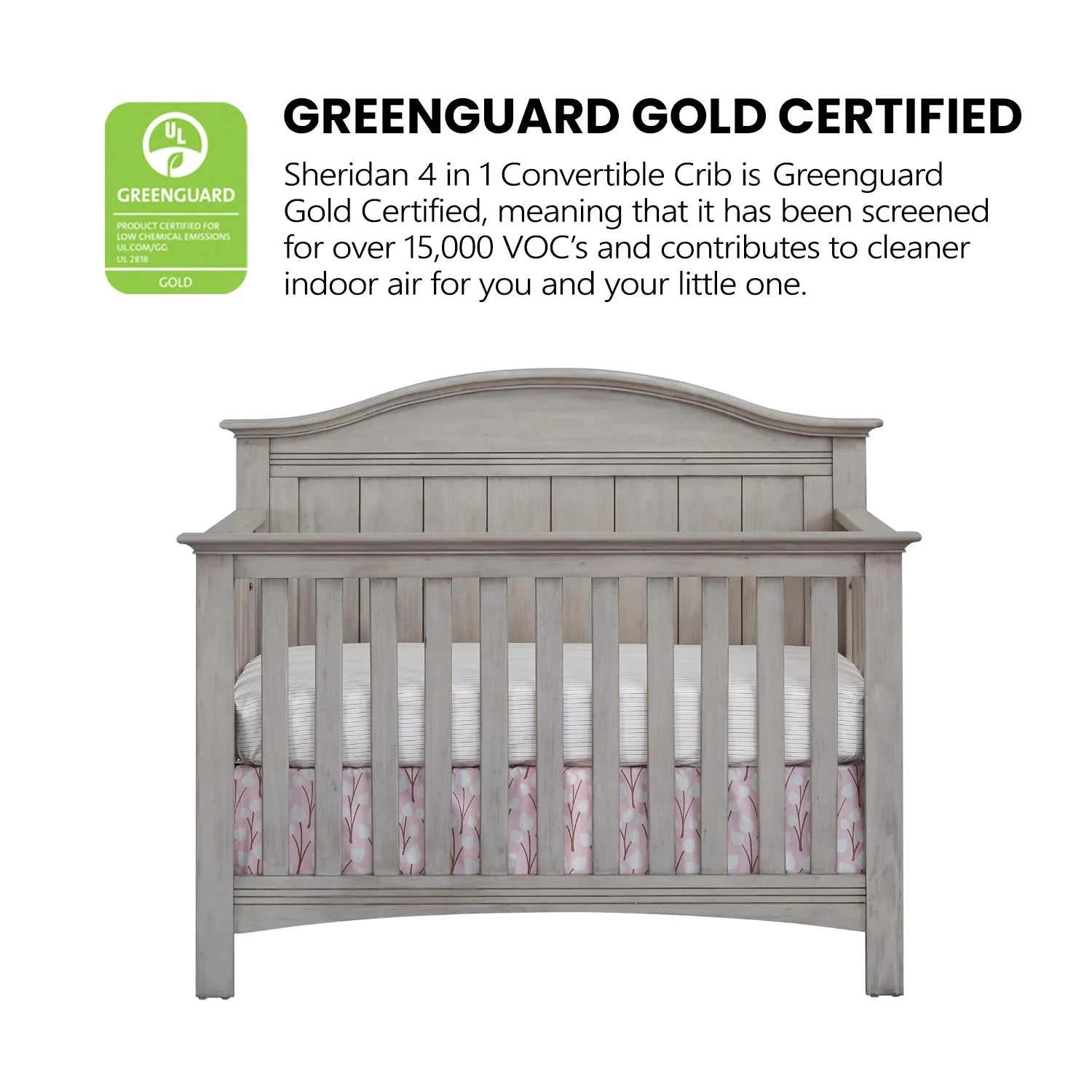 Soho Baby 4-in-1 Convertible Crib- Timeless Finish Stone wash Finish. Grows with Your Little One