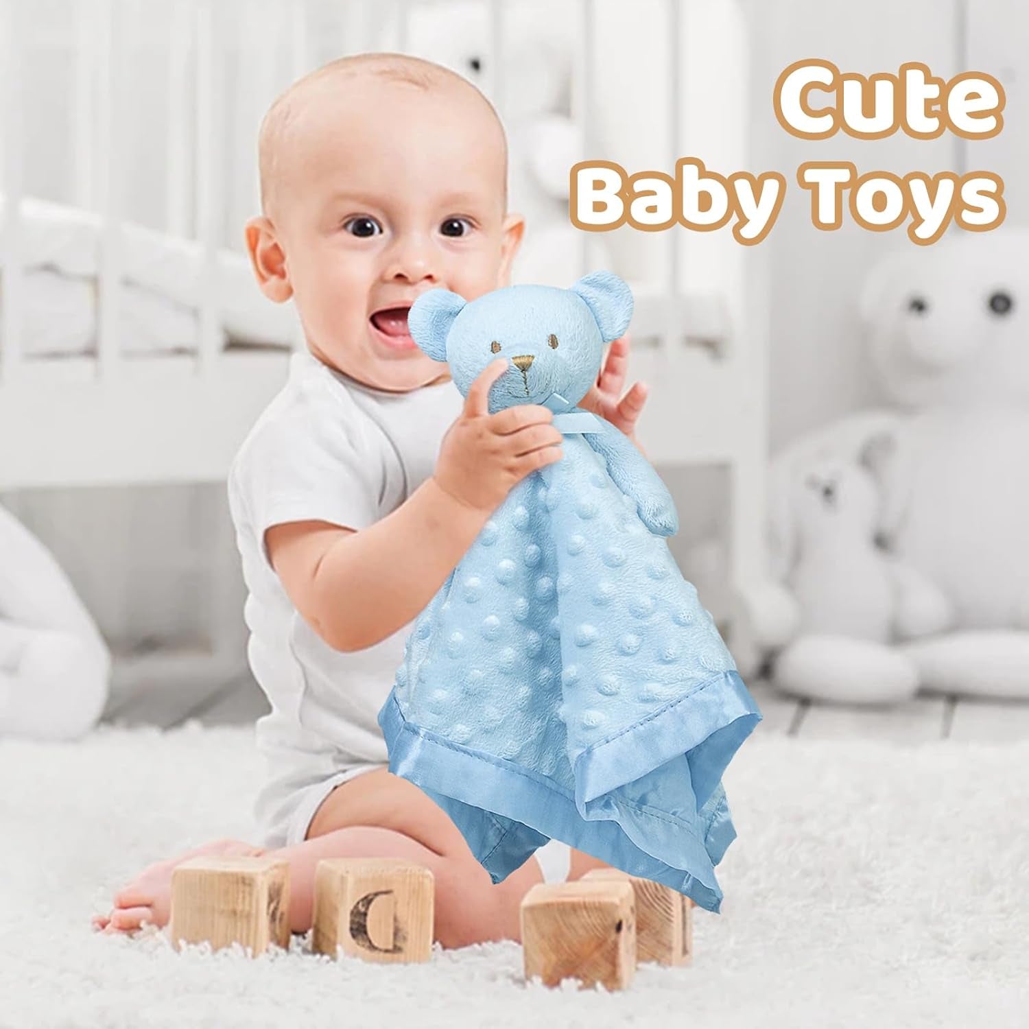 Blue Teddy Bear Lovey -Soft 16" Snuggle Boddy for Newborns & Toddlers