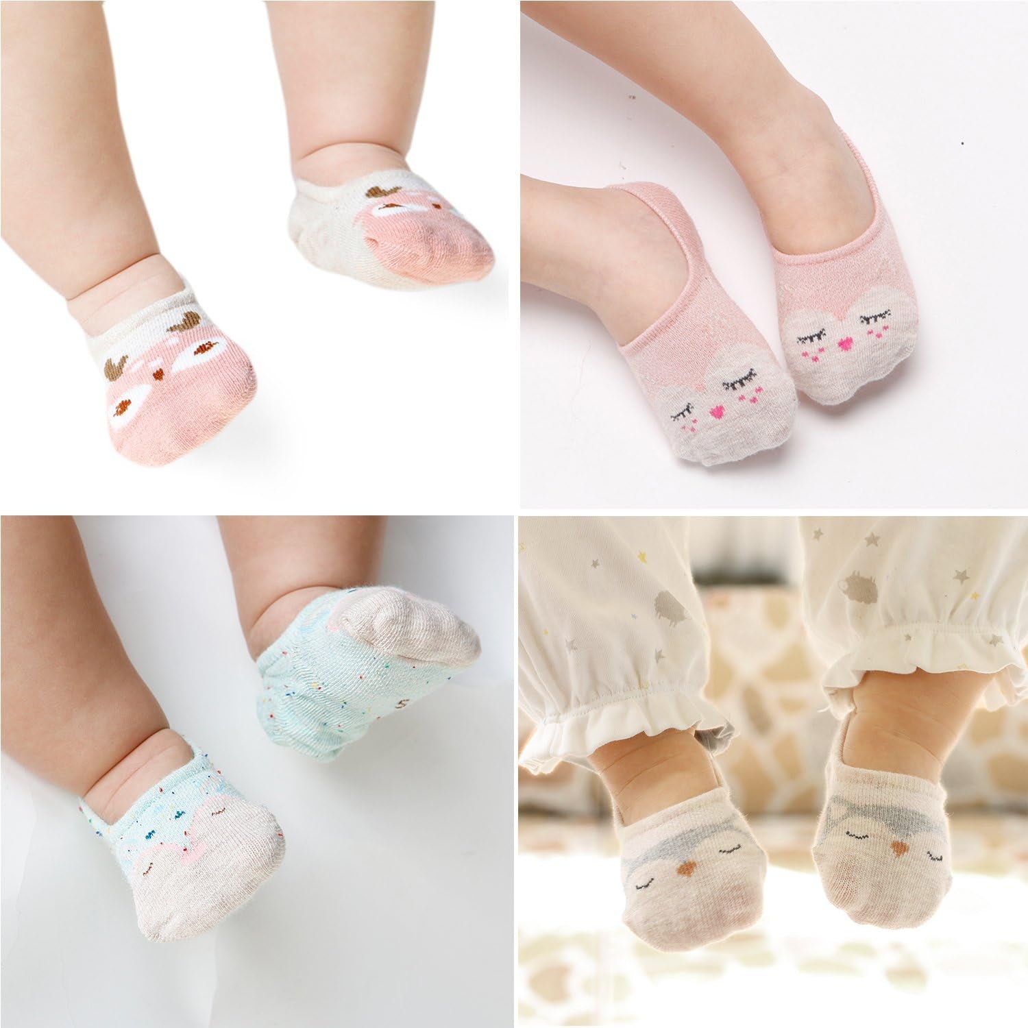Baby No Show Socks Toddler Low Cut Cotton Socks Animal 0-9T 6/10 Pack