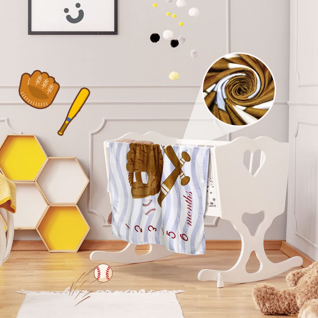 Baseball-Themed Baby Milestone Blanket - 40x50 Inch Soft Cotton Swaddle with Monthly Tracker & Photo Props- Ideal for Sports-Loving Parents.