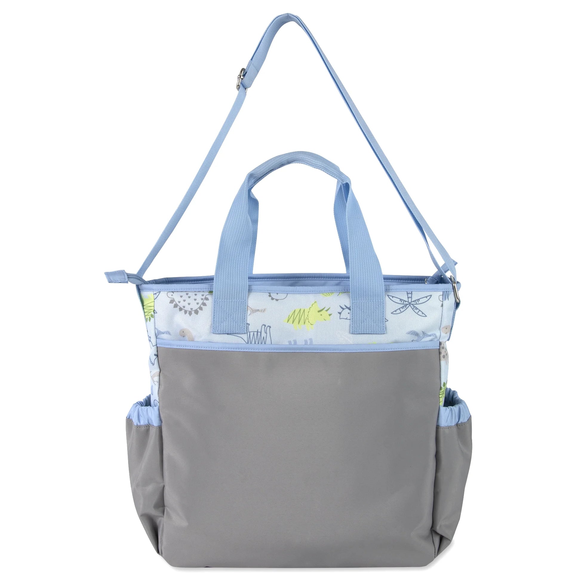 Stylish Blue & Gray Dinosaur Diaper Bag Set - 3-Piece Multi-Pocket Tote with Changing Pad & Pacifier Pouch for Newborns, Infants & Toddlers