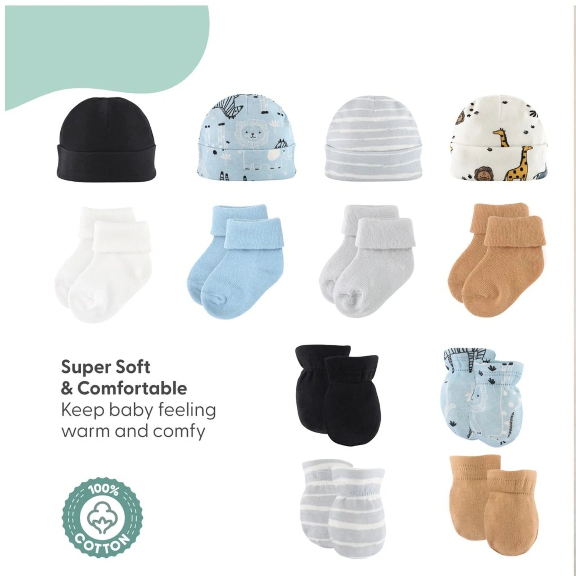 Peanutshell Newborn Layette Gift Set for Baby Boys - Blue Safari, 30 Essential Pieces for 0-3 Months