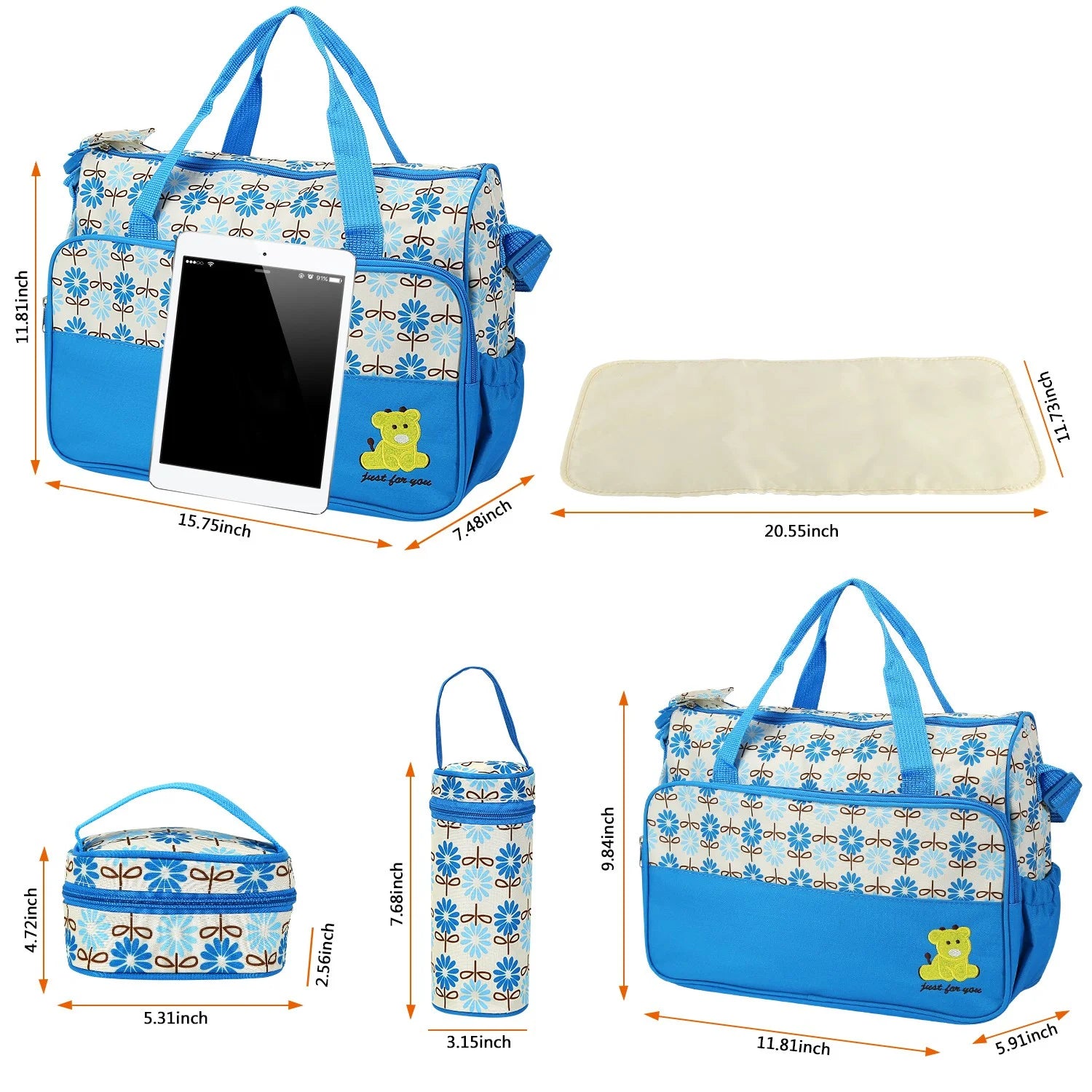 Imountek 5-Piece Waterproof Baby Diaper Bag Backpack with Changing Pad - Stylish Multi-Function Travel Tote in Blue