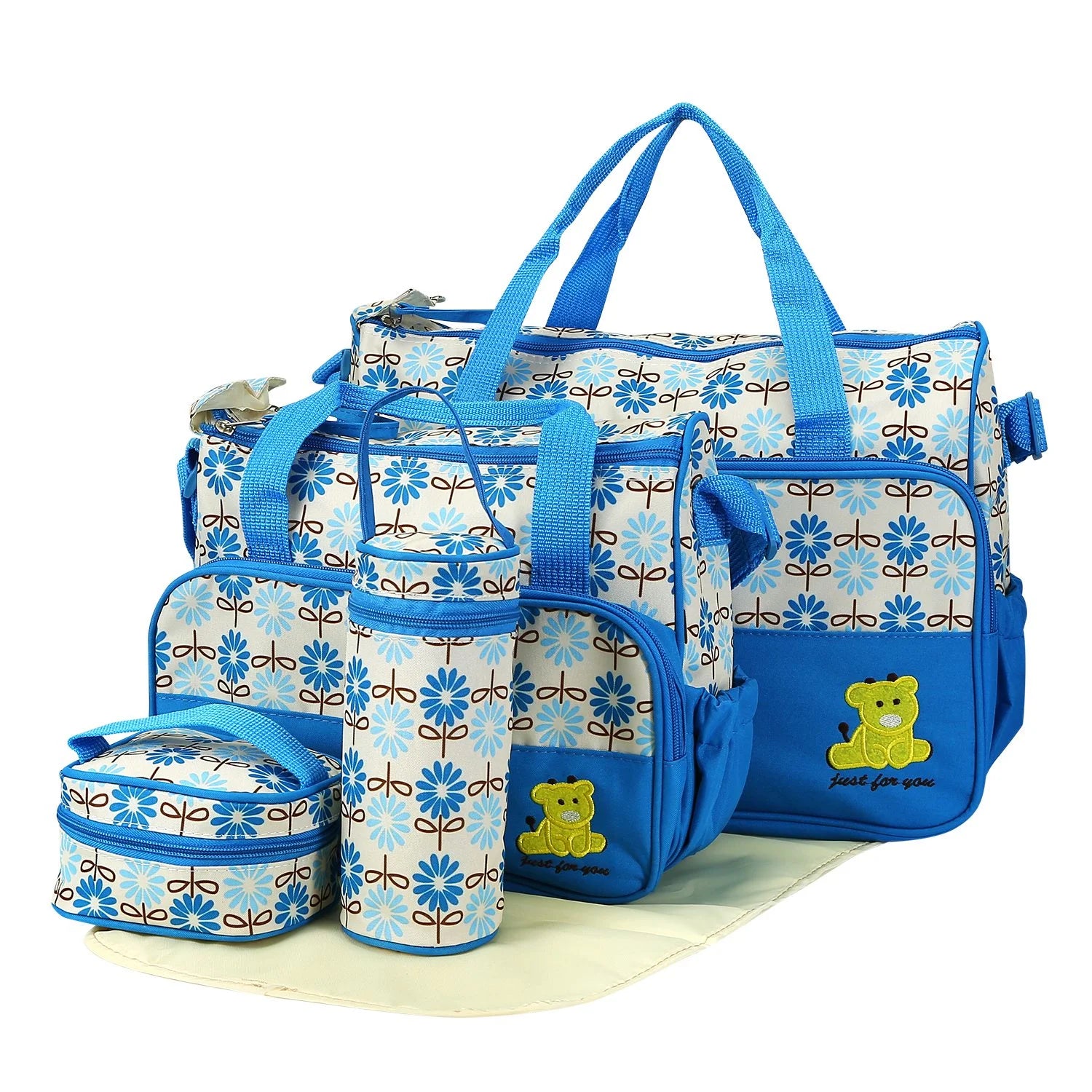 Imountek 5-Piece Waterproof Baby Diaper Bag Backpack with Changing Pad - Stylish Multi-Function Travel Tote in Blue