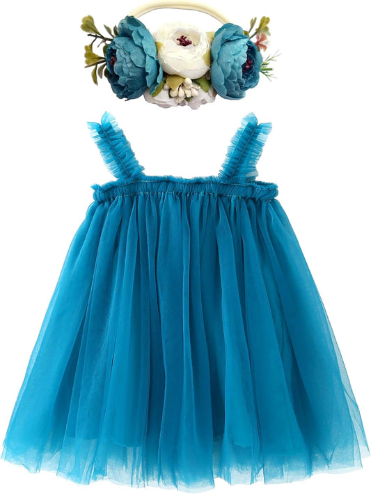 Layered Tulle Tutu Dress for Toddler Girls,Baby Girl Rainbow Tutu Princess Skirt Set with Flower Headband.