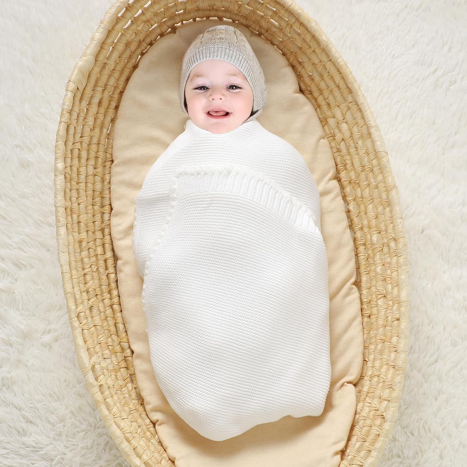 Mimixiong Gender Neutral Cotton Baby Blanket - Soft Swaddling Blanket for Nursery & Perfect Shower Gift - 40x30 Inch White