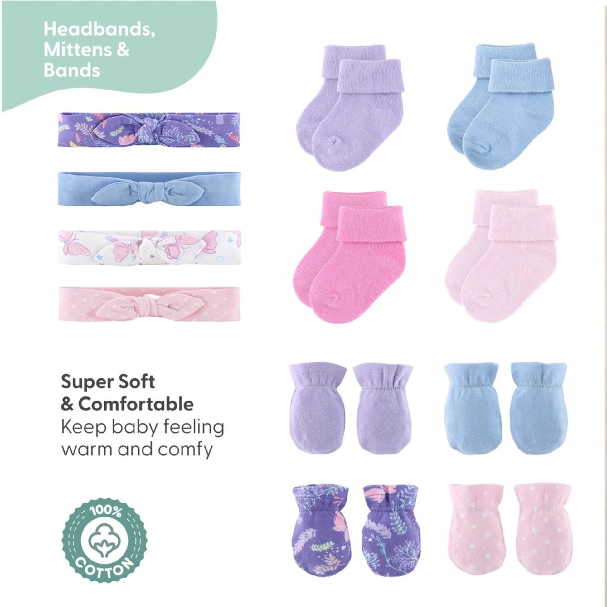 Peanutshell Newborn Layette Gift Set for Girls - 30 Essential Pieces in Purple Pink Butterfly Design, Perfect for 0-3 Months