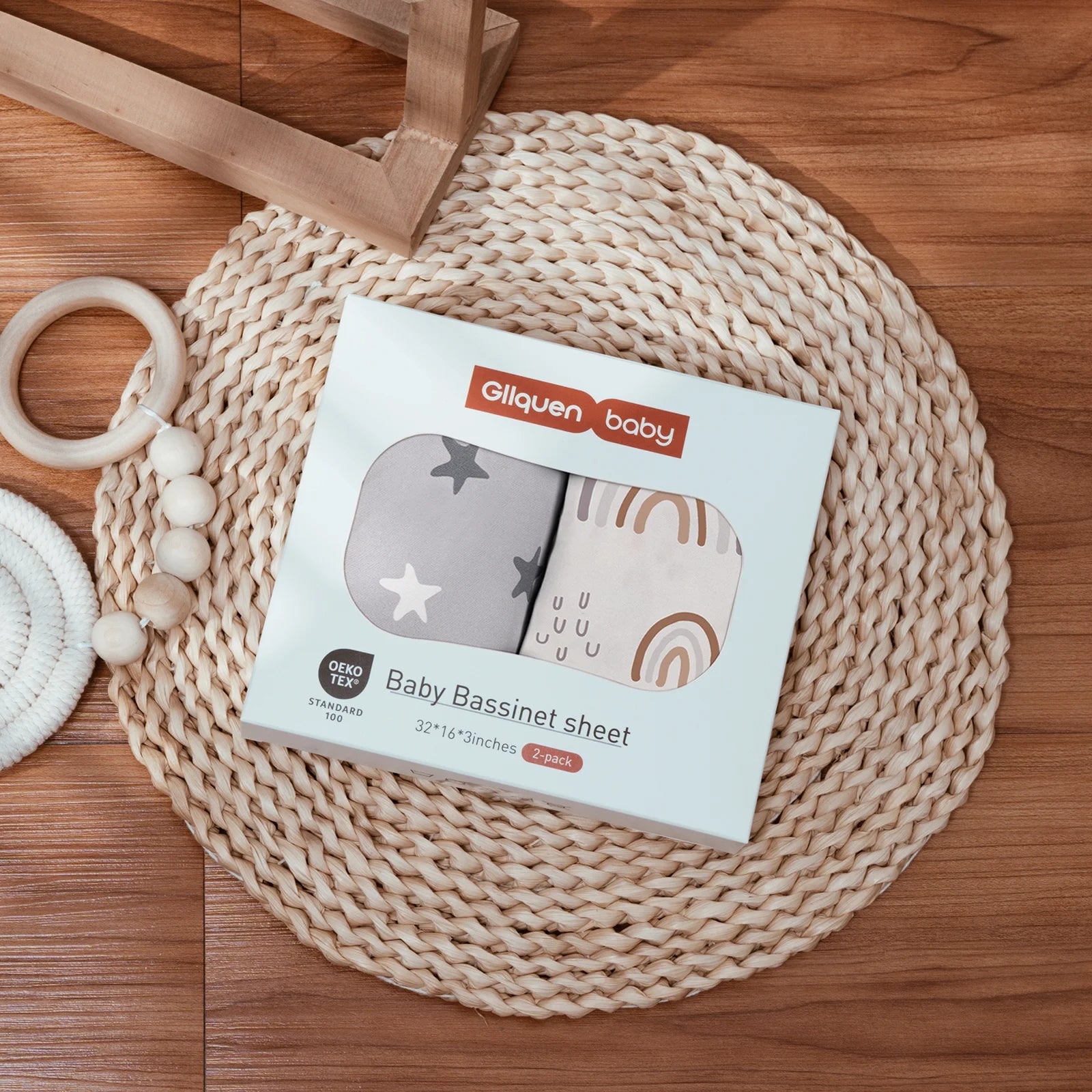 2 - Pack Bassinet Fitted Sheets -Soft & Breathable Cradle Covers for Newborns, GOTS  Certified, Gentle Comfort for Baby Sleep.