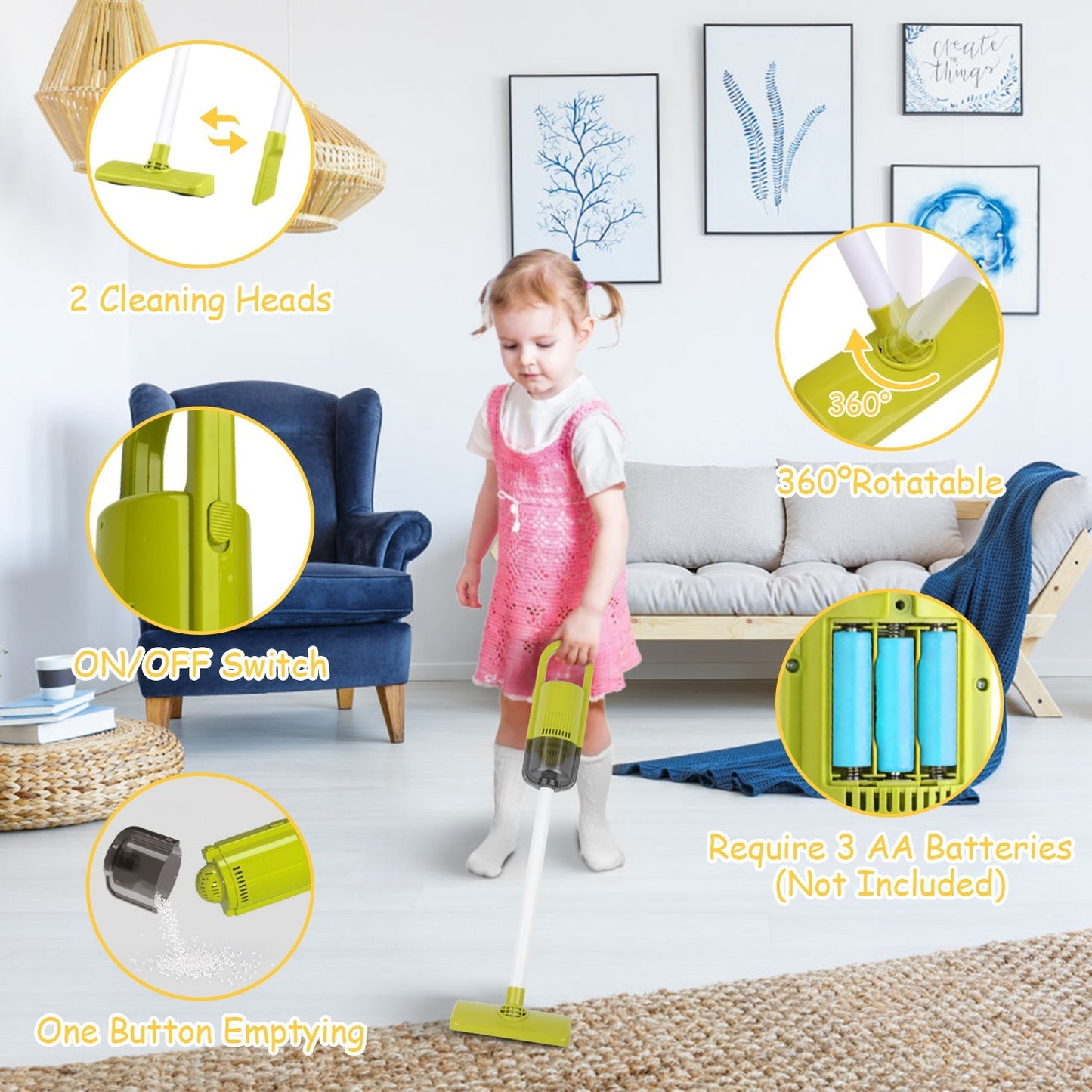 14Pcs Kids Cleaning Toy Set- Pretend Play Housekeeping Kit with Vacuum, Mop & Broom | Fun Learning Toy for Toddlers