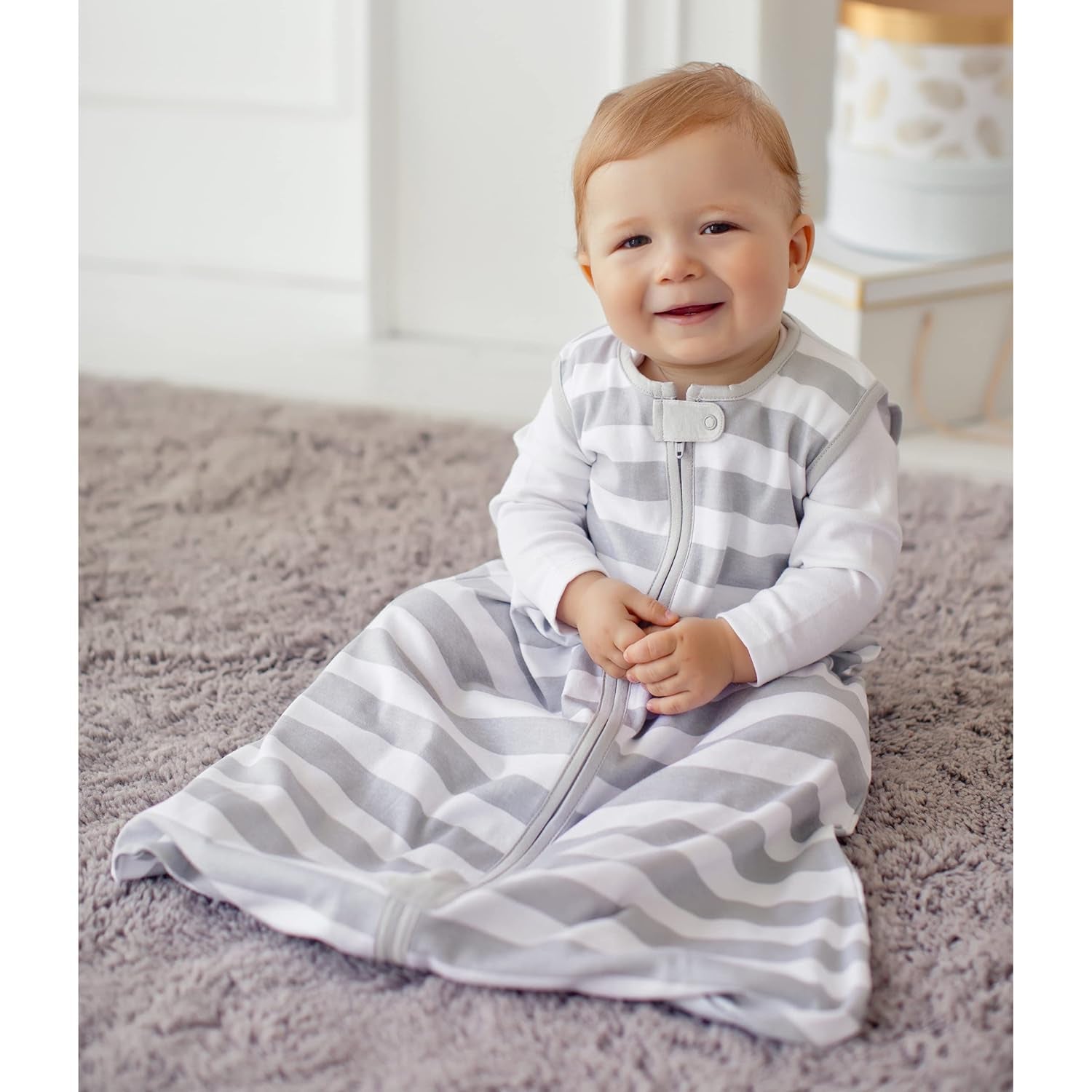 Organic Cotton Baby Sleep Sack - 0.5 TOG Lightweight wearable Blanket with 2 - Way Zipper