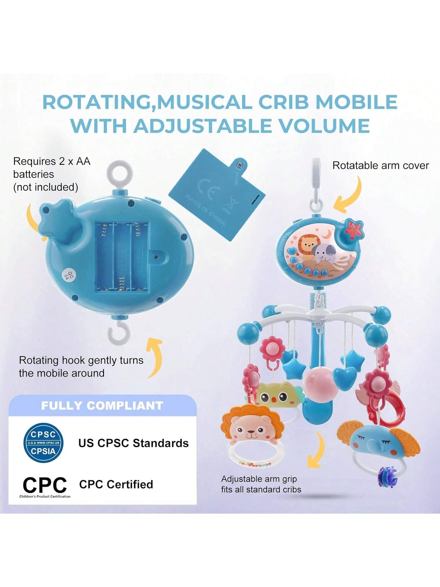 Baby Musical Mobile Crib with Music and Lights, Projection, Take-Along Rattle and Music Box for Babies Boy Girl Toddler Sleep