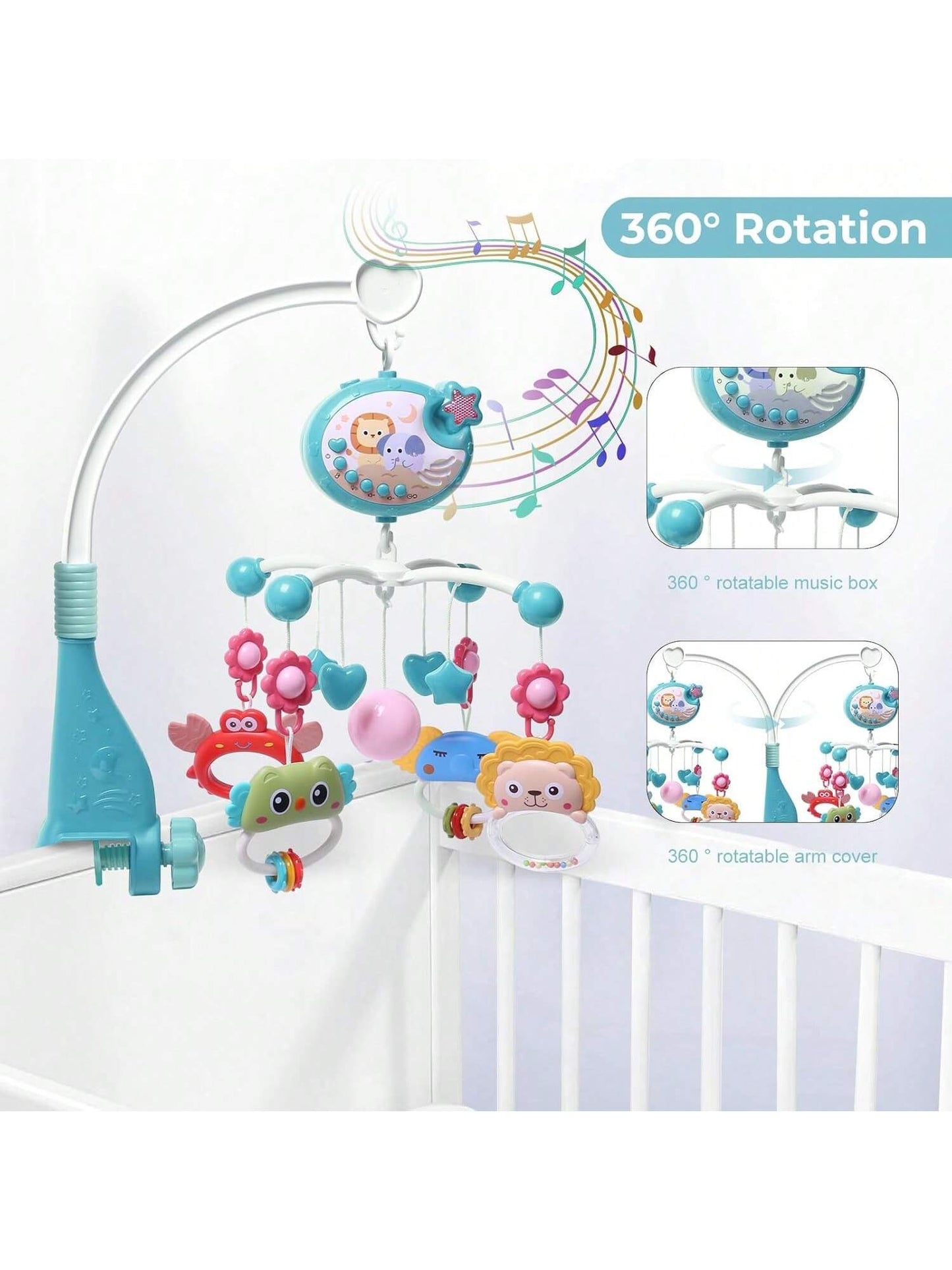 Baby Musical Mobile Crib with Music and Lights, Projection, Take-Along Rattle and Music Box for Babies Boy Girl Toddler Sleep