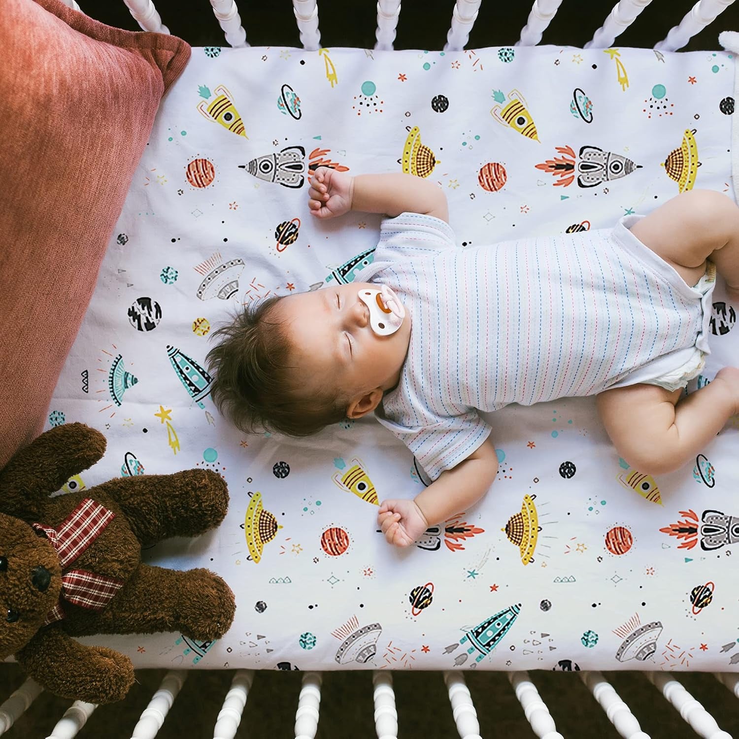 Astronaut Space Galaxy Baby Crib Sheet Outerspace Adventures 100% Soft Breathable Microfiber Baby Sheet Fits Standard Size Crib Mattress 28In X 52In Nursery Sheet -By