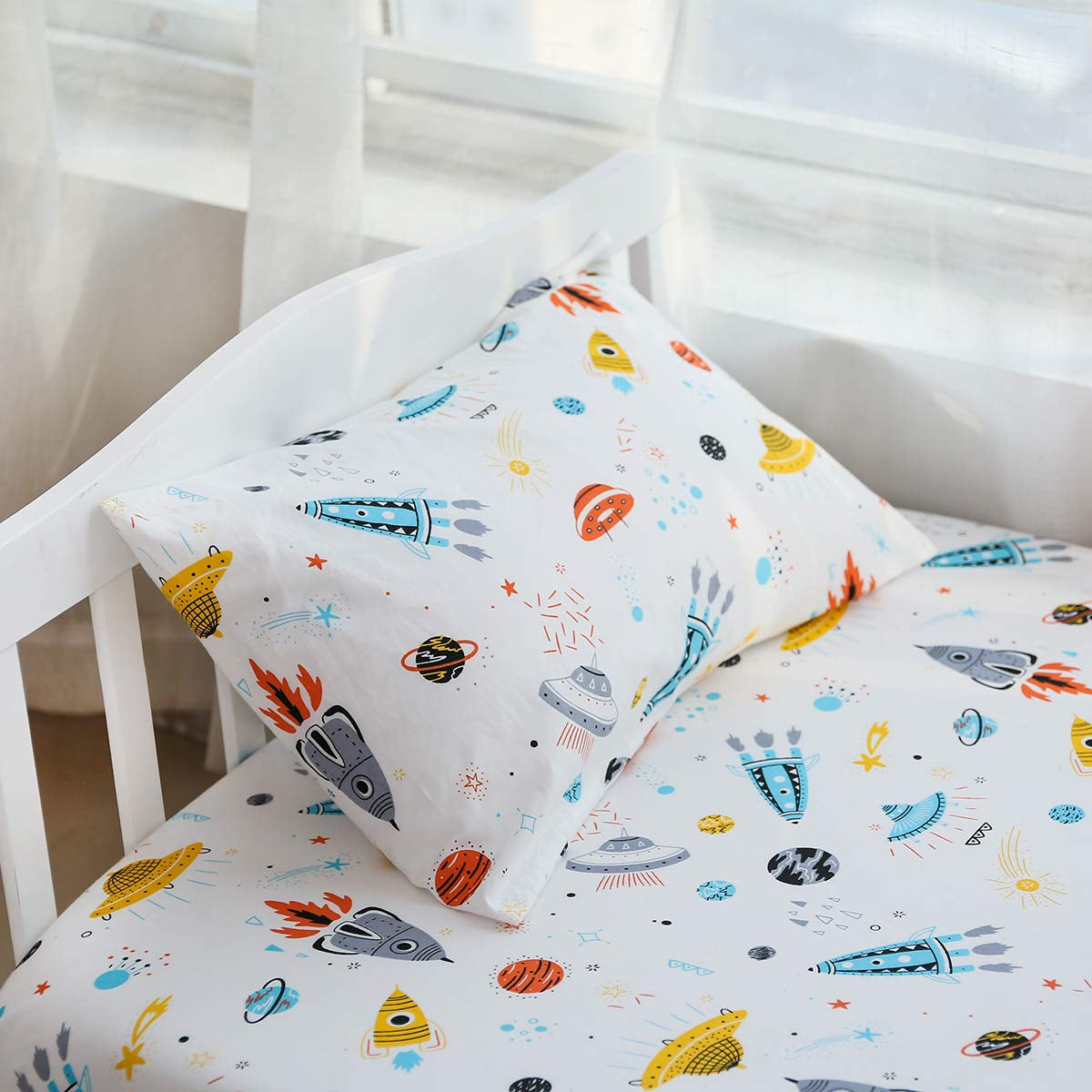 Astronaut Space Galaxy Baby Crib Sheet Outerspace Adventures 100% Soft Breathable Microfiber Baby Sheet Fits Standard Size Crib Mattress 28In X 52In Nursery Sheet -By