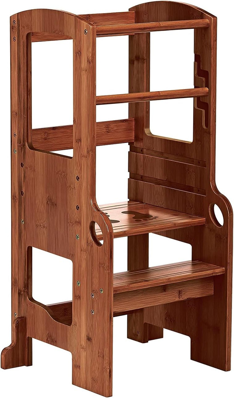 Adjustable Bamboo Step Stool for Toddlers - Safe & Sturdy Kitchen Ladder in Antique Brown