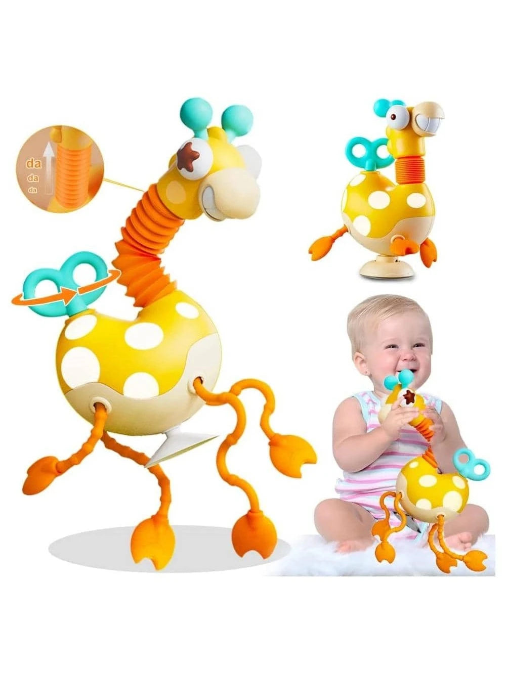 VATOS Baby Sensory Toys Montessori Safe Silicone Pull String Activity Toy Giraffe Toy with Twisting Clockwork & Neck Pop Tube for Fine Motor Skills Travel Toys for Babies Infants Toddlers 18M+