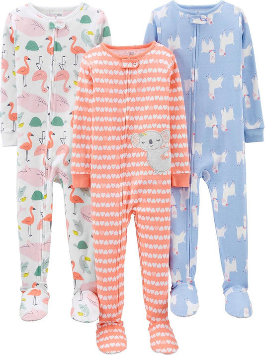 Toddlers and Baby Boys' Snug-Fit Footed Cotton Pajamas, Pack of 3