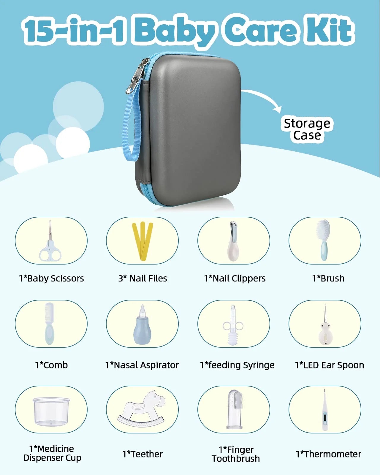Lictin 15-Piece Baby Grooming & Healthcare Set - Essential Newborn Care kit for Infants & Toddlers