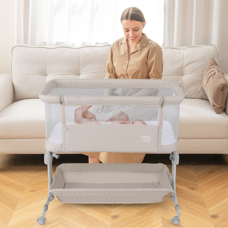 3-in-1 Baby Bassinet Bedside Sleeper with Anti-Reflux Incline & 6-Level Height Adjustment - Cradle, Crib & Bedside Mode (0-6 Month)