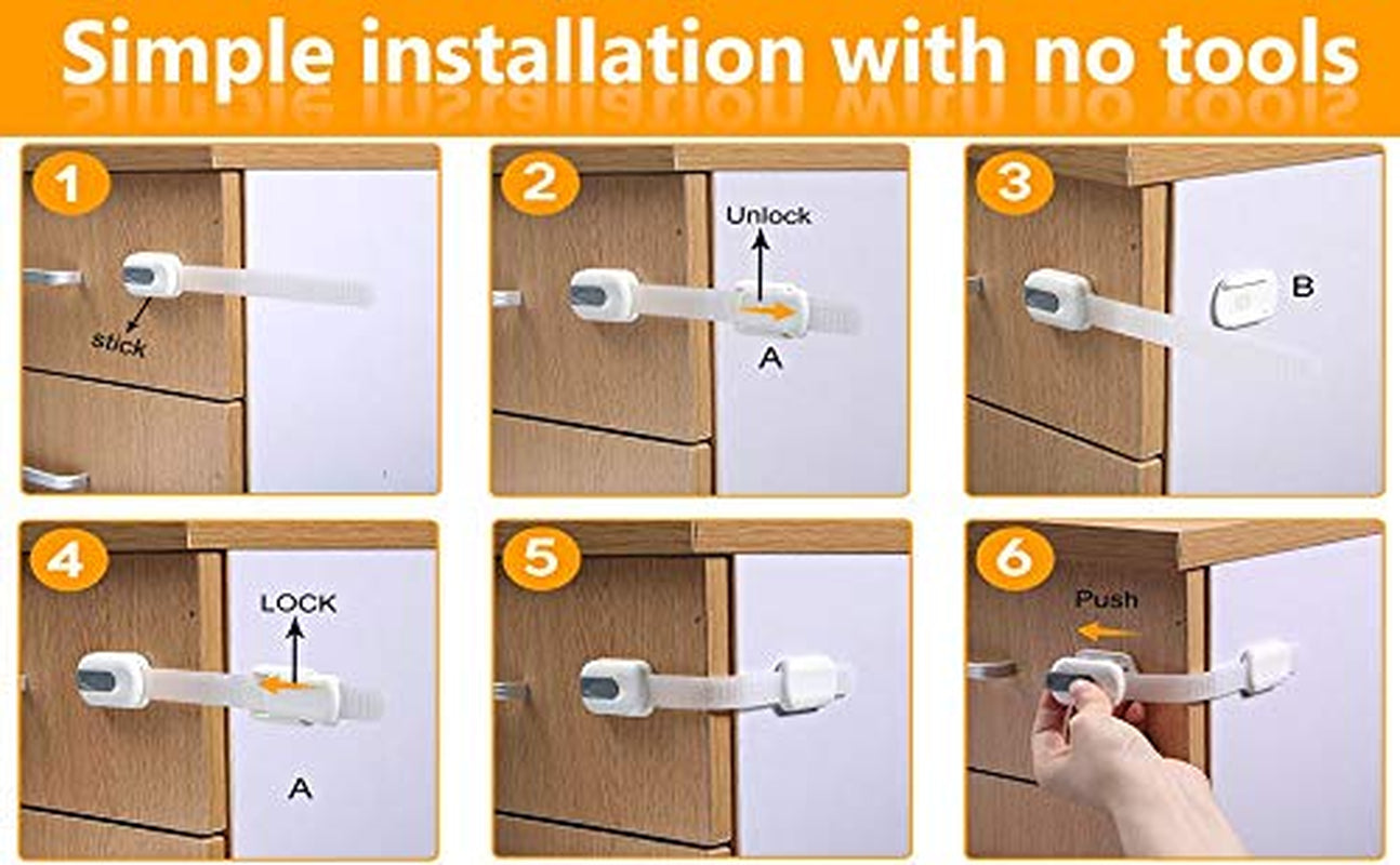 12 Pack Vmaisi Childproofing Adhesive Straps - No-Drill Cabinet Locks for Baby Safety (White)