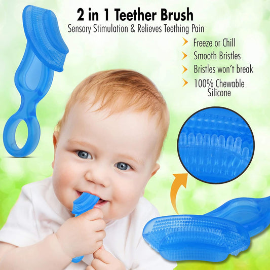 Baby’S First Toothbrush, Smooth Silicone Bristles Gently Clean Tender Teeth and Gums, for Ages 4+ Months, Blue, 1 Pack