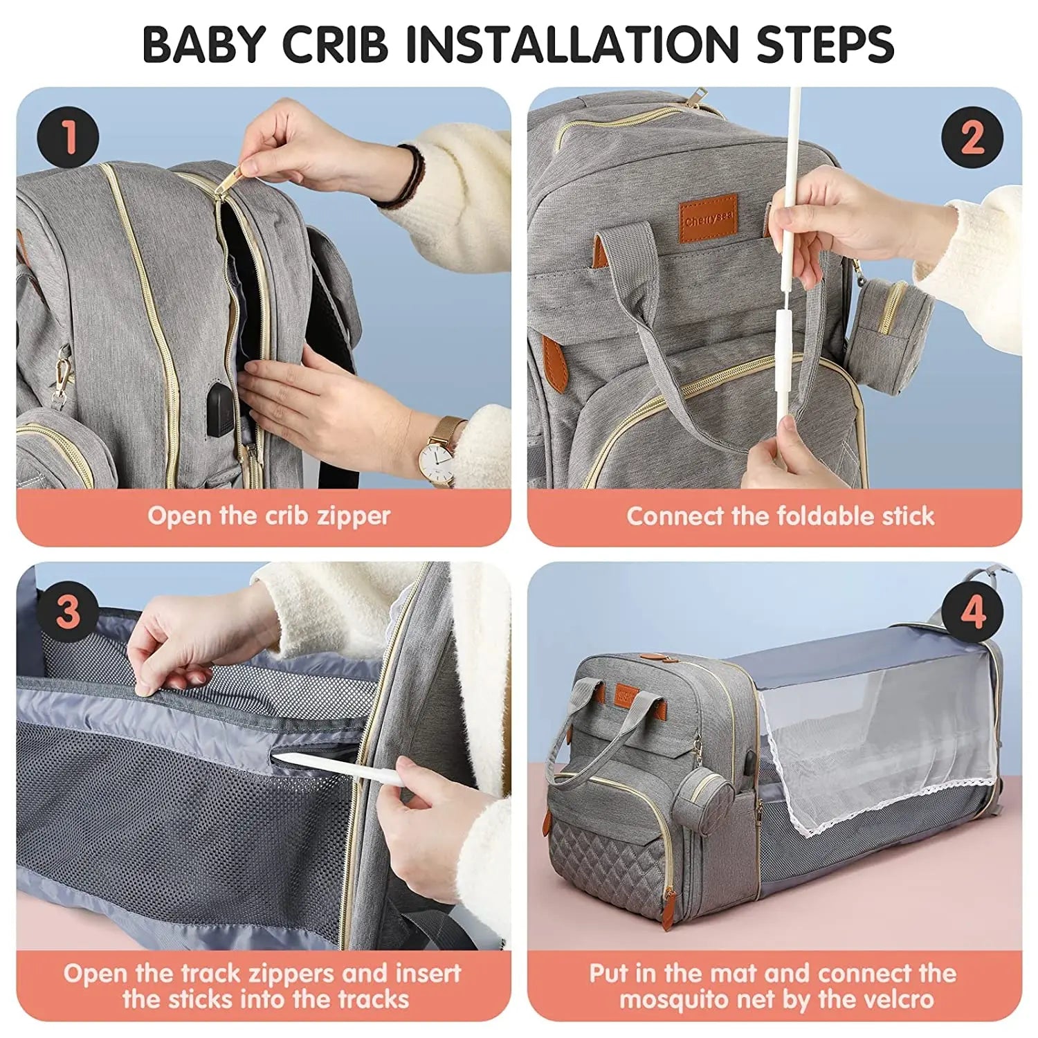 Ultimate 3-in-1 Diaper Bag Backpack: Foldable Baby Bed, Waterproof Travel Companion with USB Charging