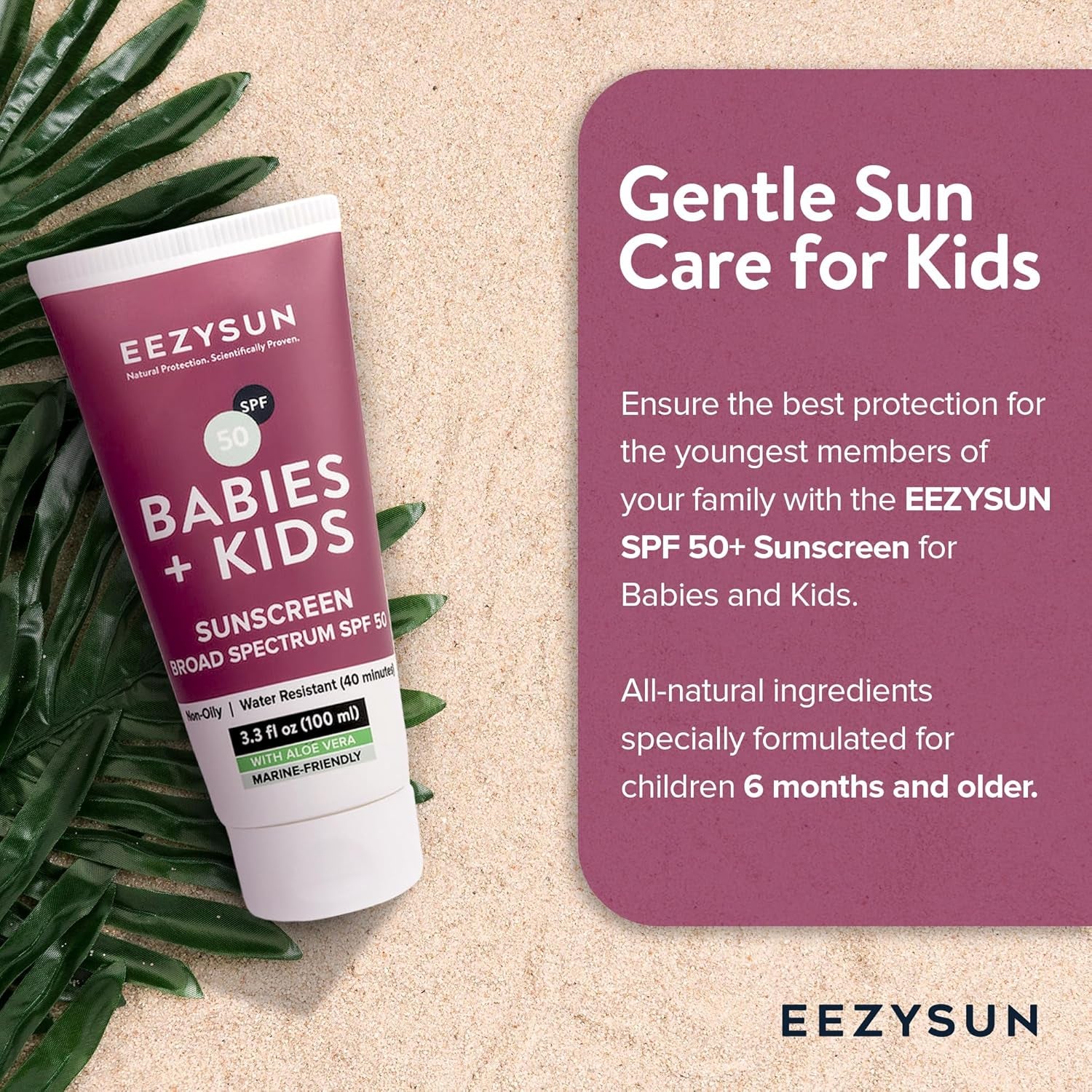 Gentle SPF 50 Mineral Sunscreen for Babies & Kids | Aloe Vera | Sensitive Skin Approved | Sweat & Water Resistant | Cruelty-Free & Reef-Safe | Travel Size - 3.3 FL OZ
