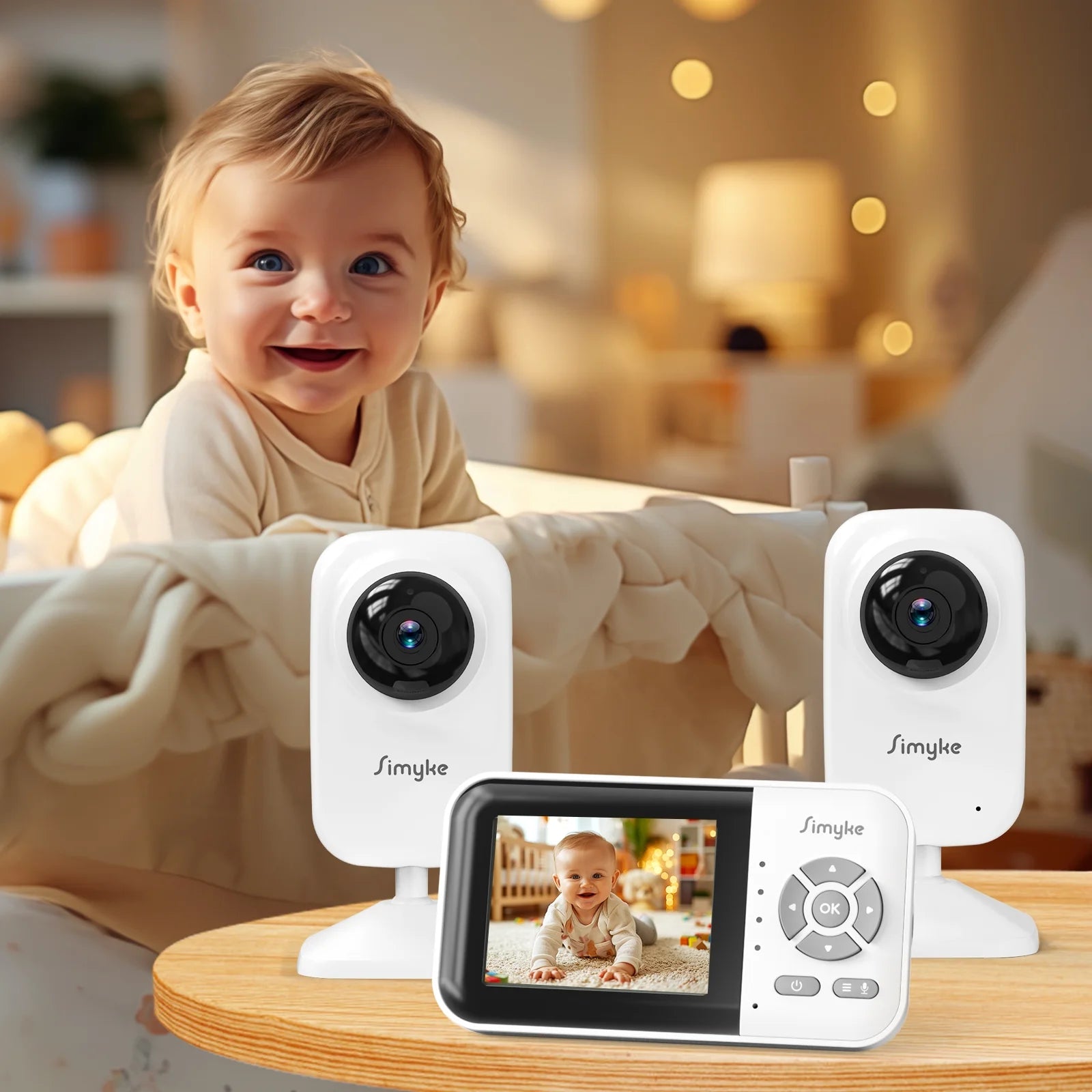 Upgrade Video Baby Monitor with 2 Cameras and Audio 2.8" LCD Screen, Portable Wireless Baby Cam Home Use