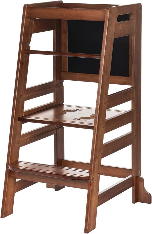 UNICOO Adjustable Bamboo Kids Kitchen Step Stool - The Perfect Learning Tower for Your Growing Toddler in Antique Brown
