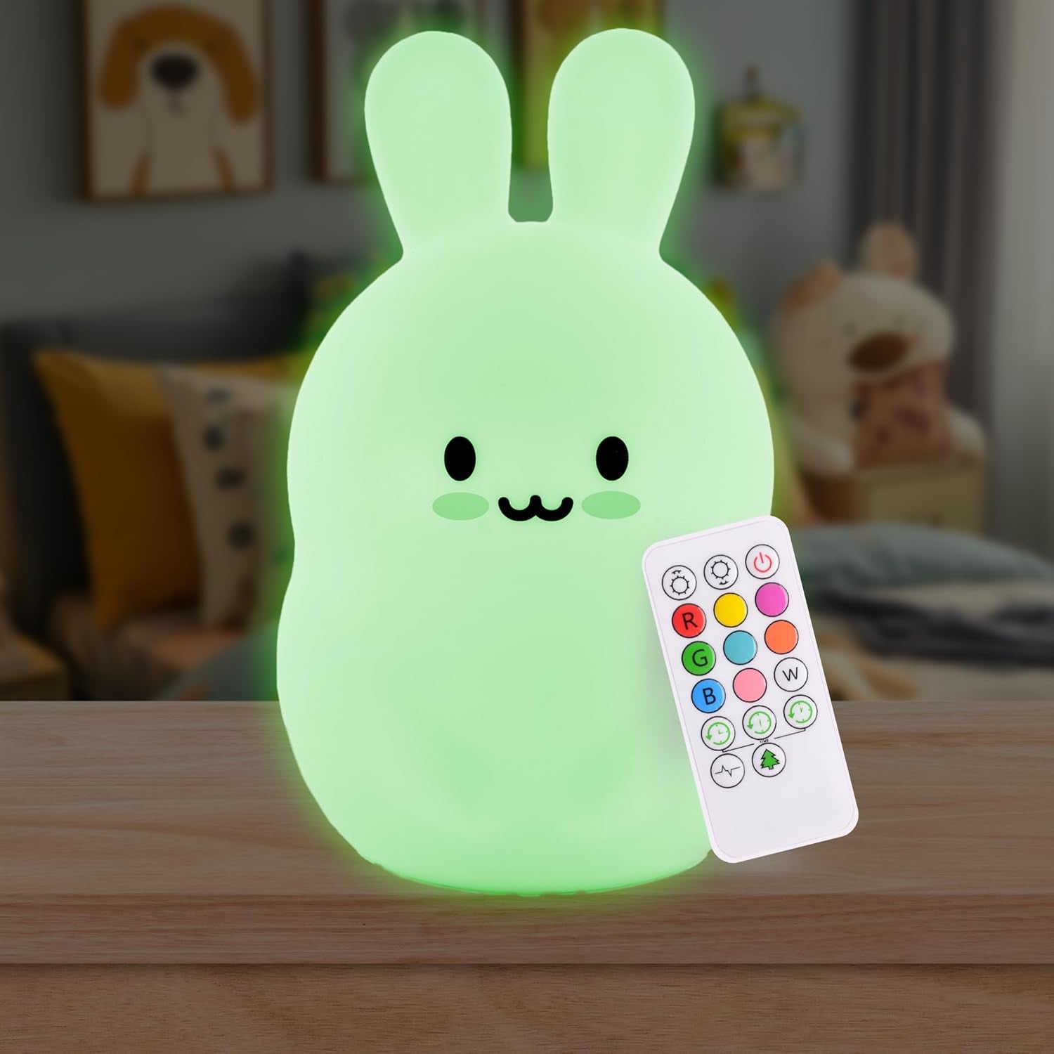 Charming Bunny Design Remote Control Night Light - Soft Color Changing LED Lamp for Kids' Bedrooms with Sleep Timer and Rechargeable Battery