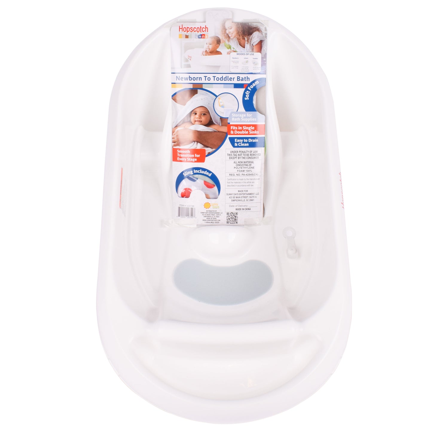Hopscotch Lane 3-in-1 Rigid Baby Bathtub with Sling - Perfect for Newborns to Toddlers, Unisex, Ages 0+ Months
