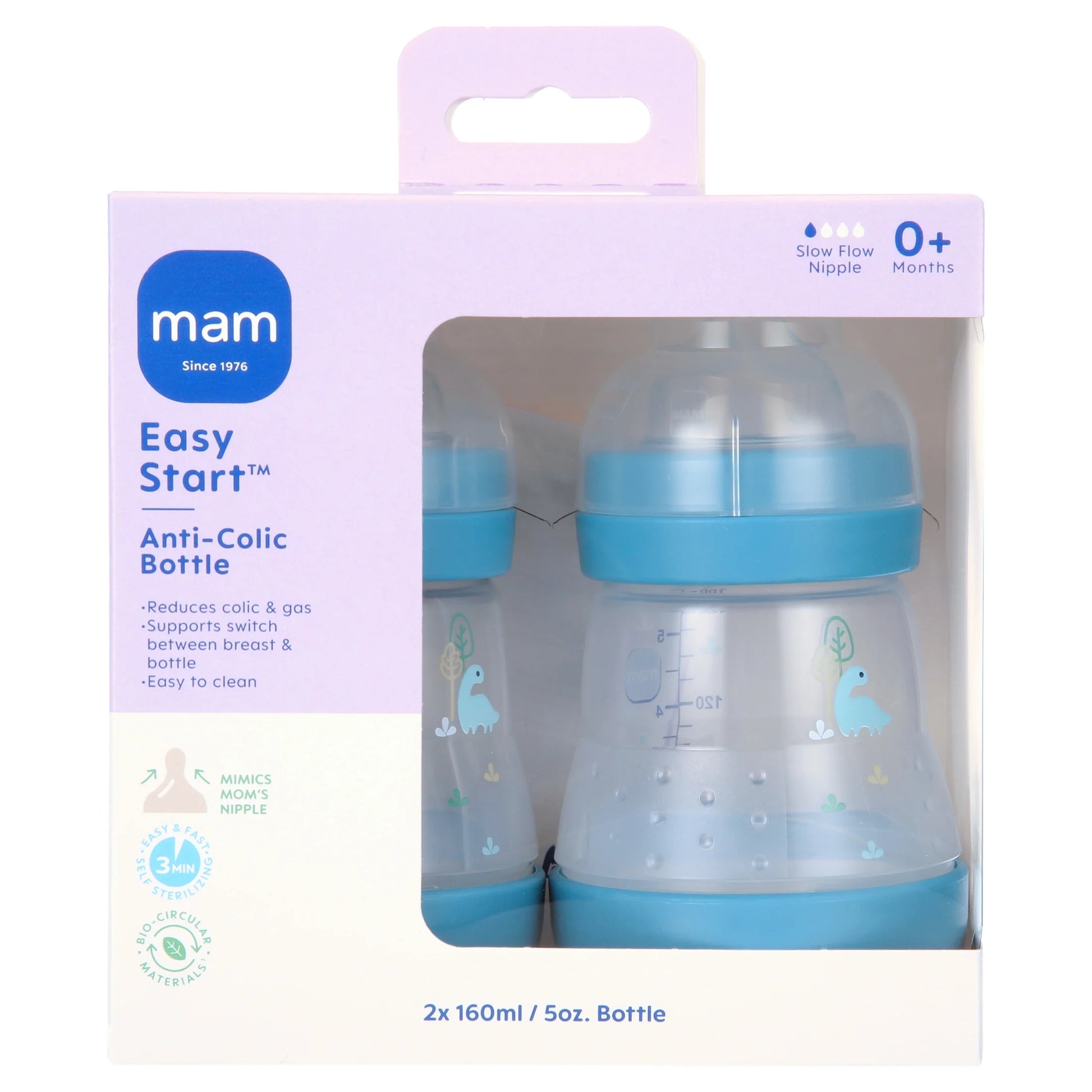 MAM Easy Start Anti-Colic 5 Oz Bottles - 2 Pack in Stylish Sage