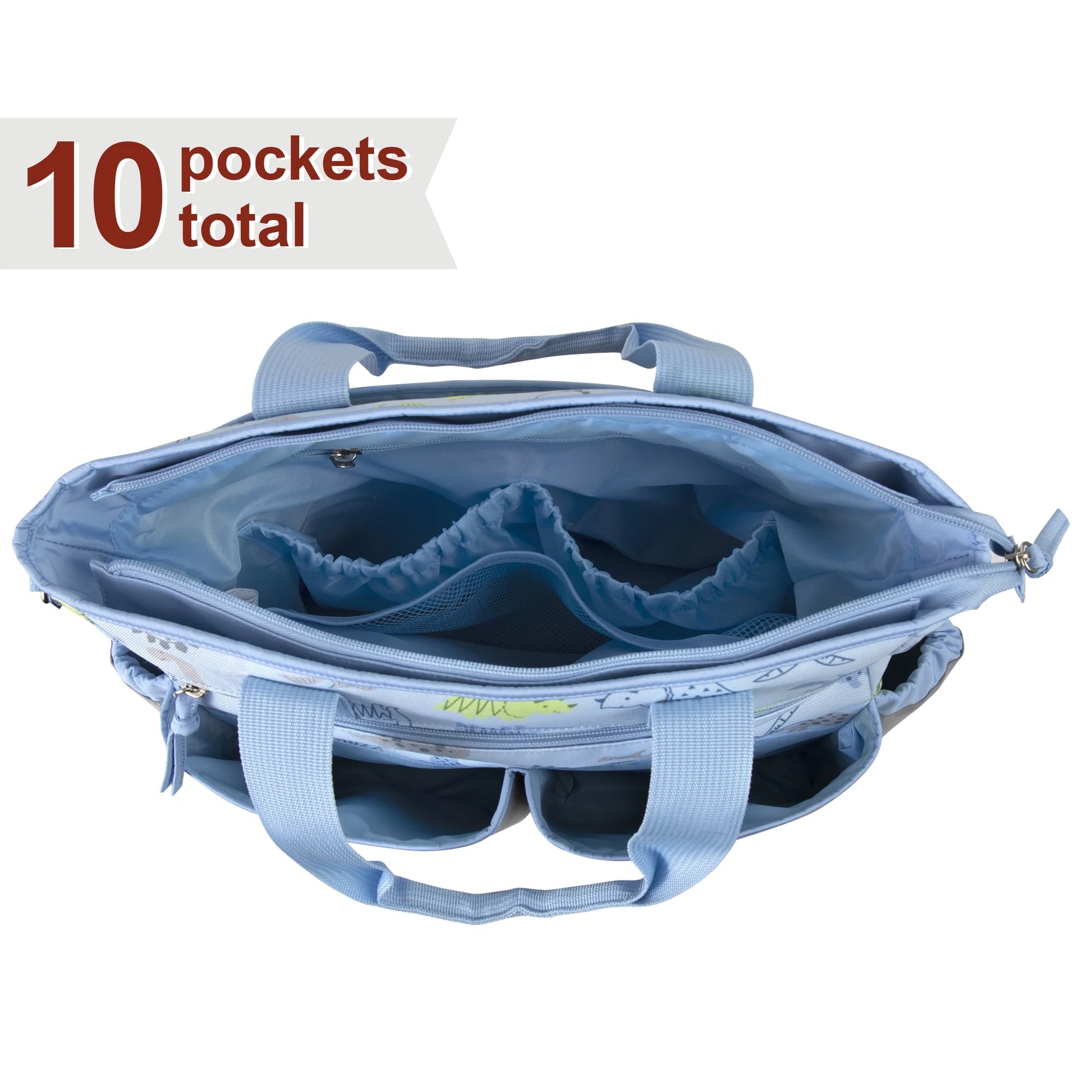 Stylish Blue & Gray Dinosaur Diaper Bag Set - 3-Piece Multi-Pocket Tote with Changing Pad & Pacifier Pouch for Newborns, Infants & Toddlers