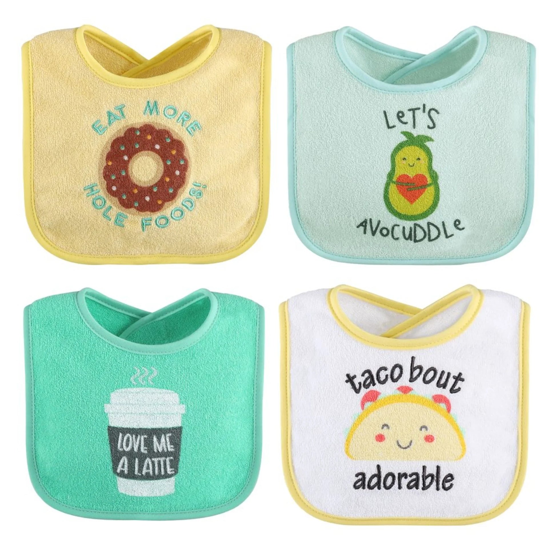 8-Pack Cotton Baby Bibs for Girls & Boys - Vibrant Green, Blue & Yellow Designs