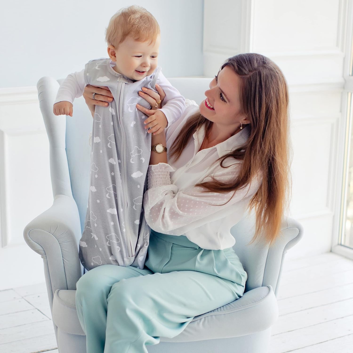 Organic Cotton Baby Sleep Sack - 0.5 TOG Lightweight wearable Blanket with 2 - Way Zipper