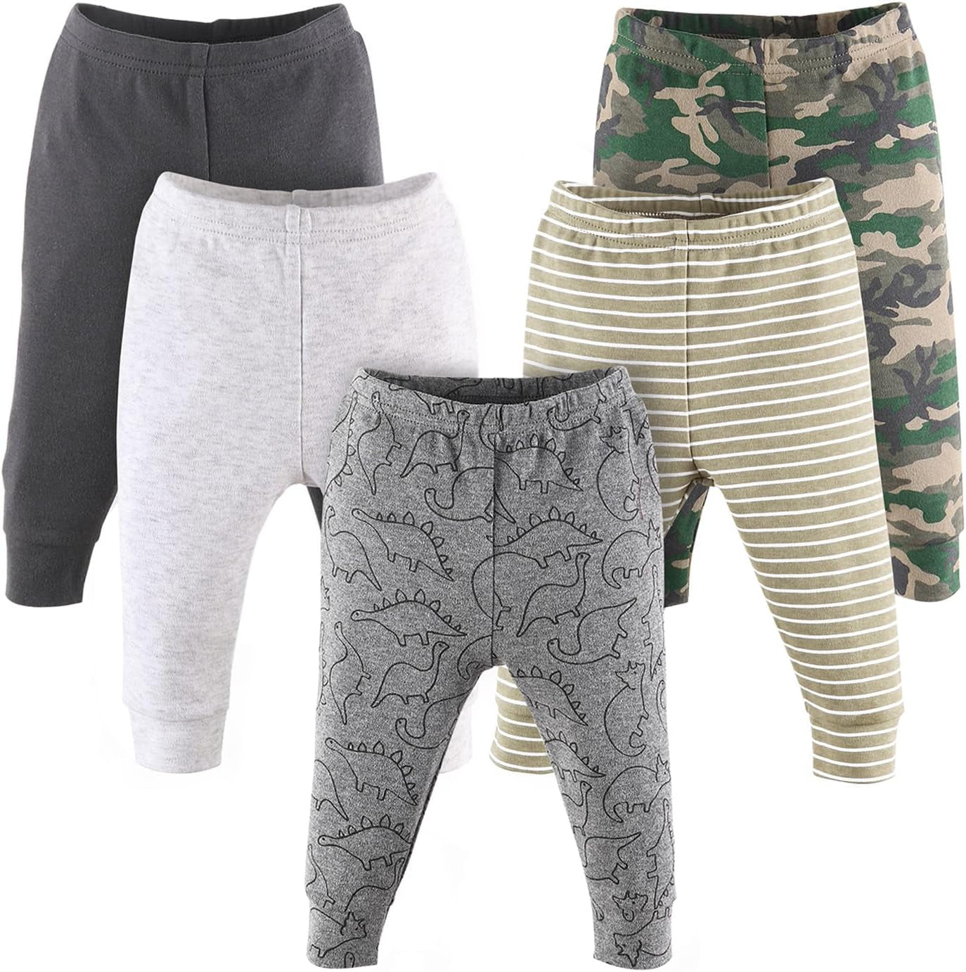 5 Pack Dinosaur Print Baby Pants Set - 100% Cotton for Boys & Girls
