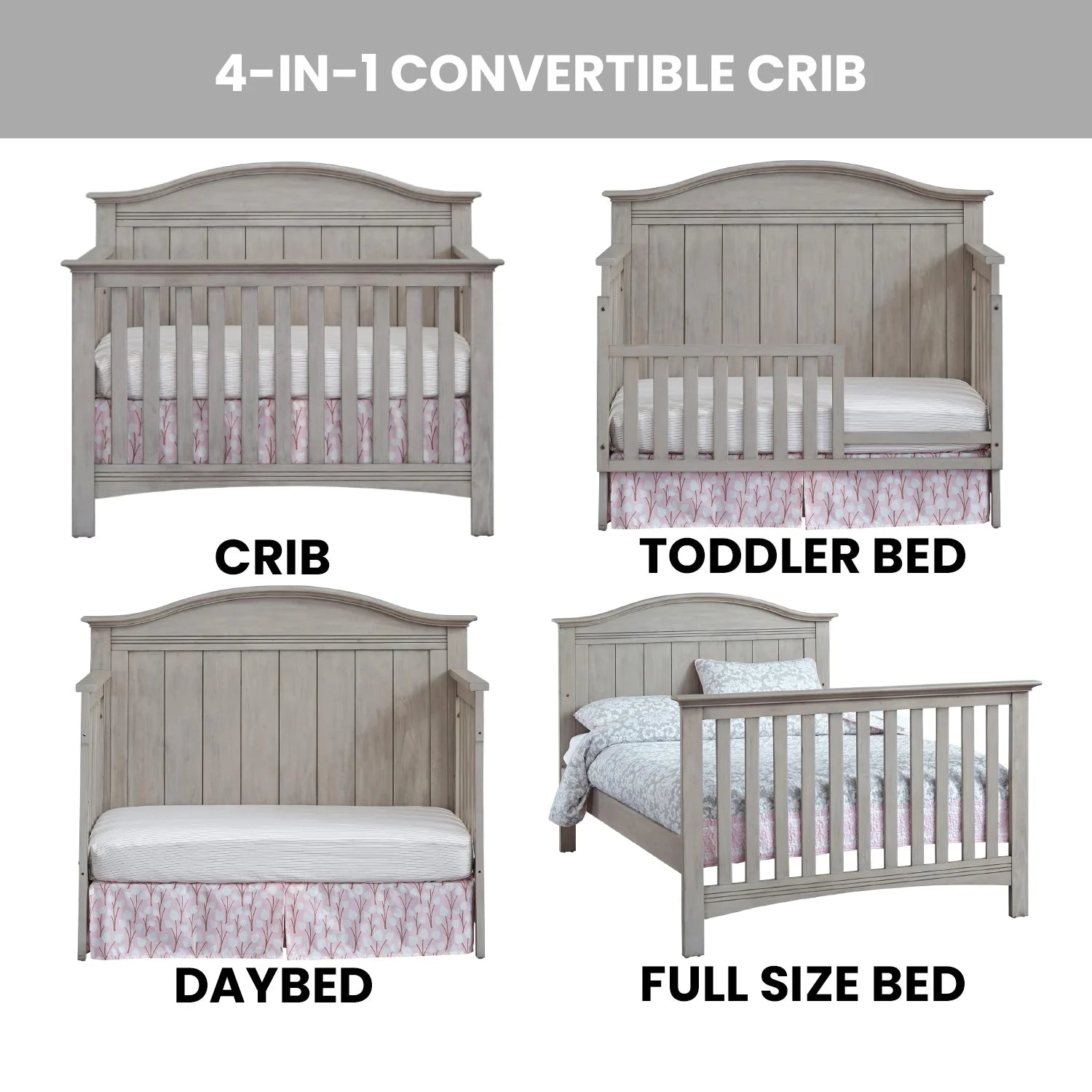 Soho Baby 4-in-1 Convertible Crib- Timeless Finish Stone wash Finish. Grows with Your Little One
