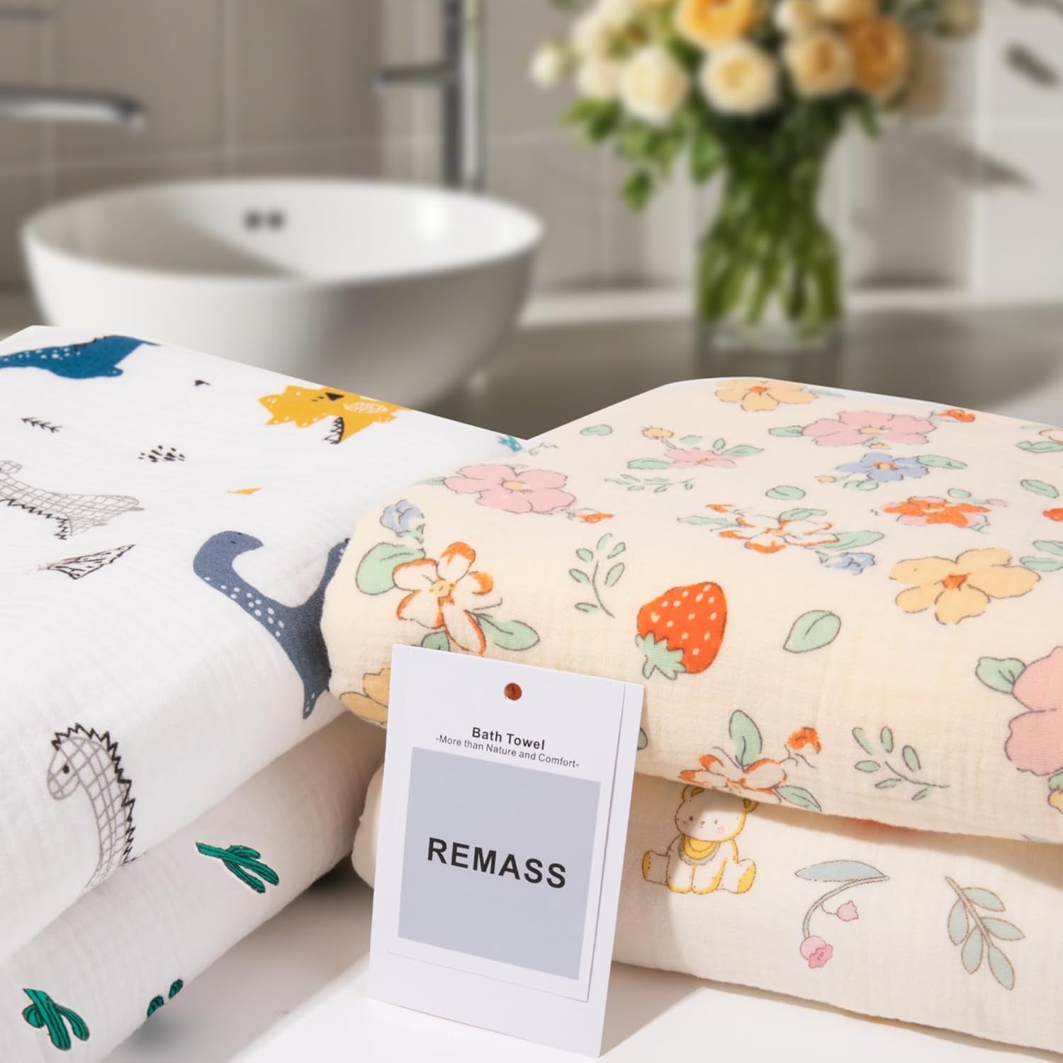 Organic Cotton Hooded Towel for Kids - Soft, 6 - Layer Gauze, Cactus  Design.