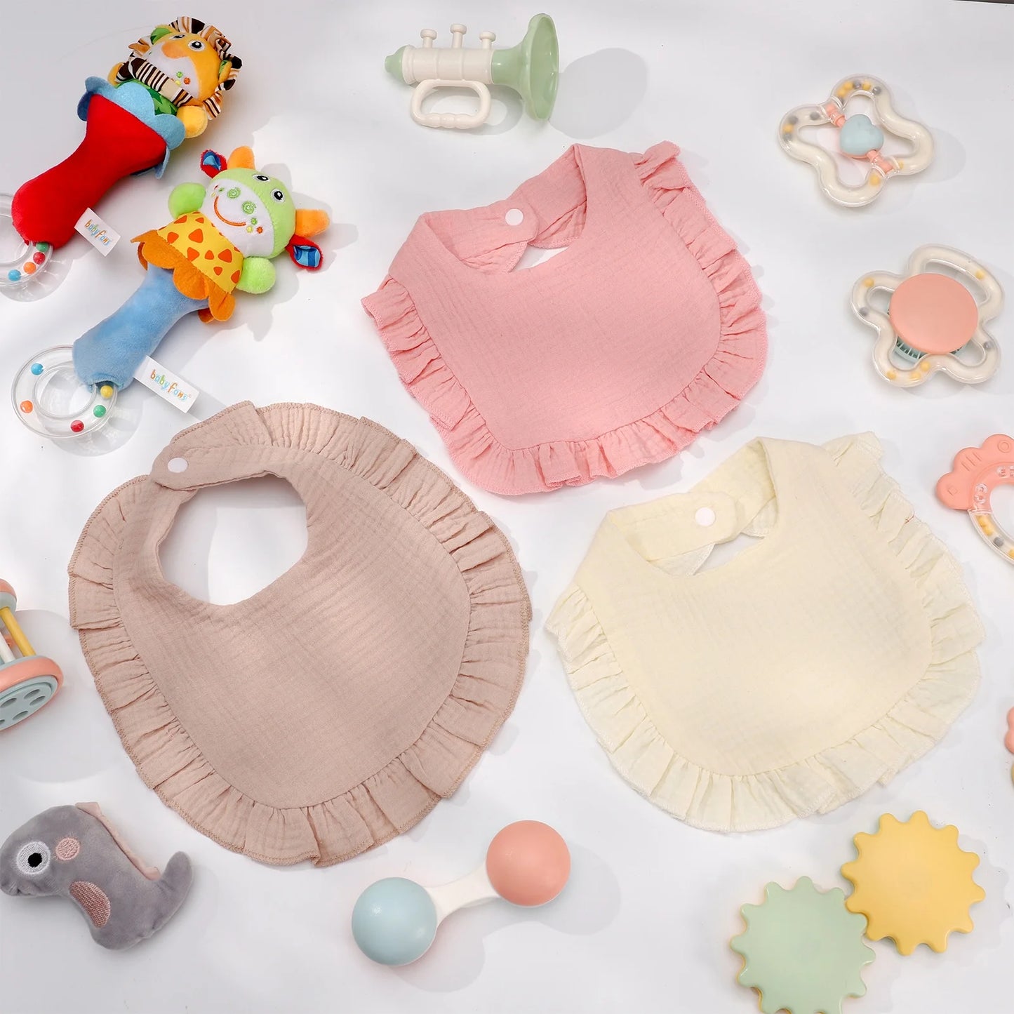 Abaima 6-Piece Baby Girl Cotton Bib Set with Ruffled Lace - Stylish & Absorbent for All-Day Comfort