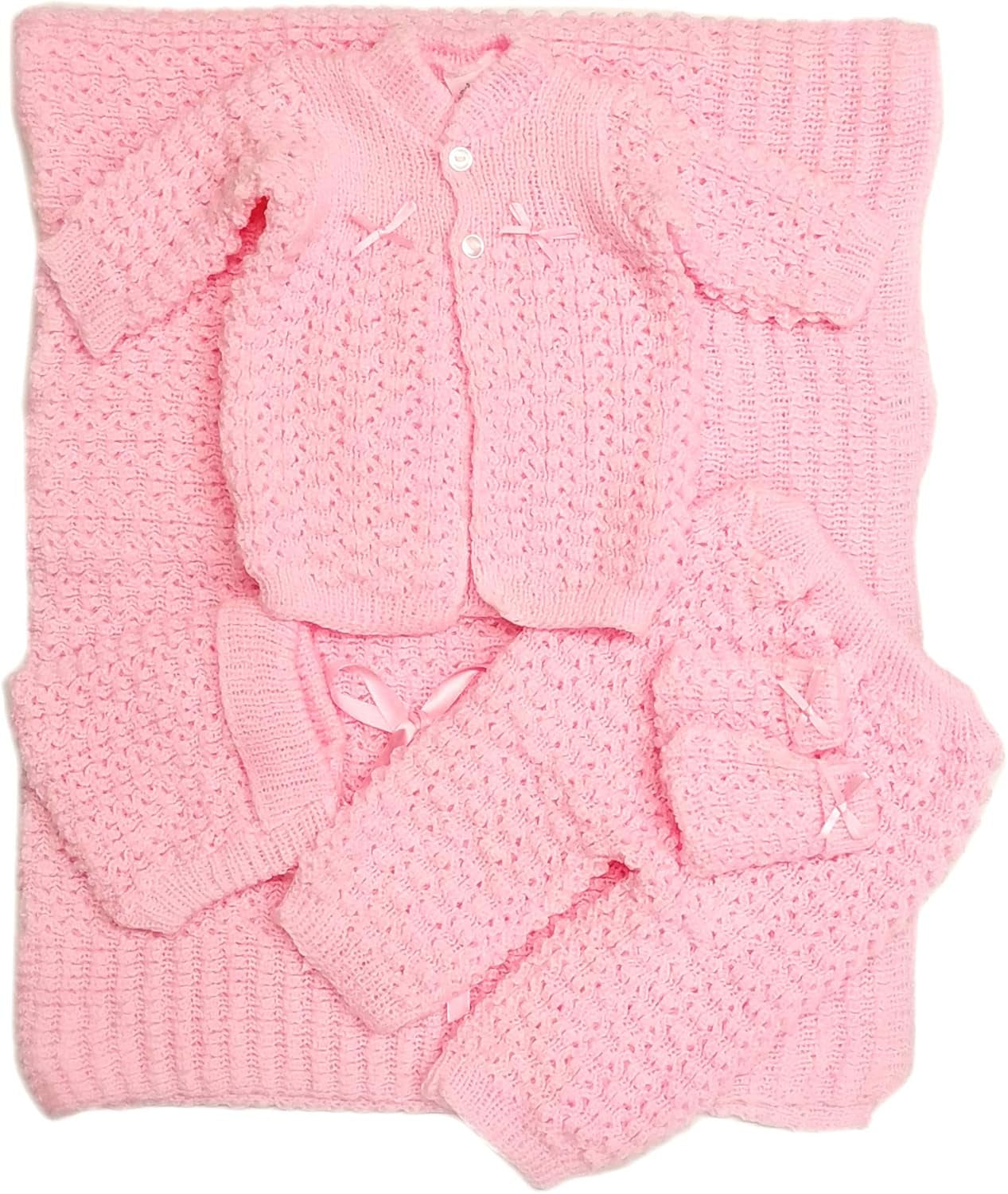 Newborn Baby Crochet Blanket 5 Piece Set Hat, Booties, Sweater, Pants