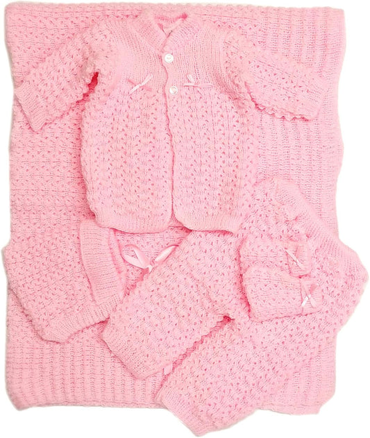 Newborn Baby Crochet Blanket 5 Piece Set Hat, Booties, Sweater, Pants
