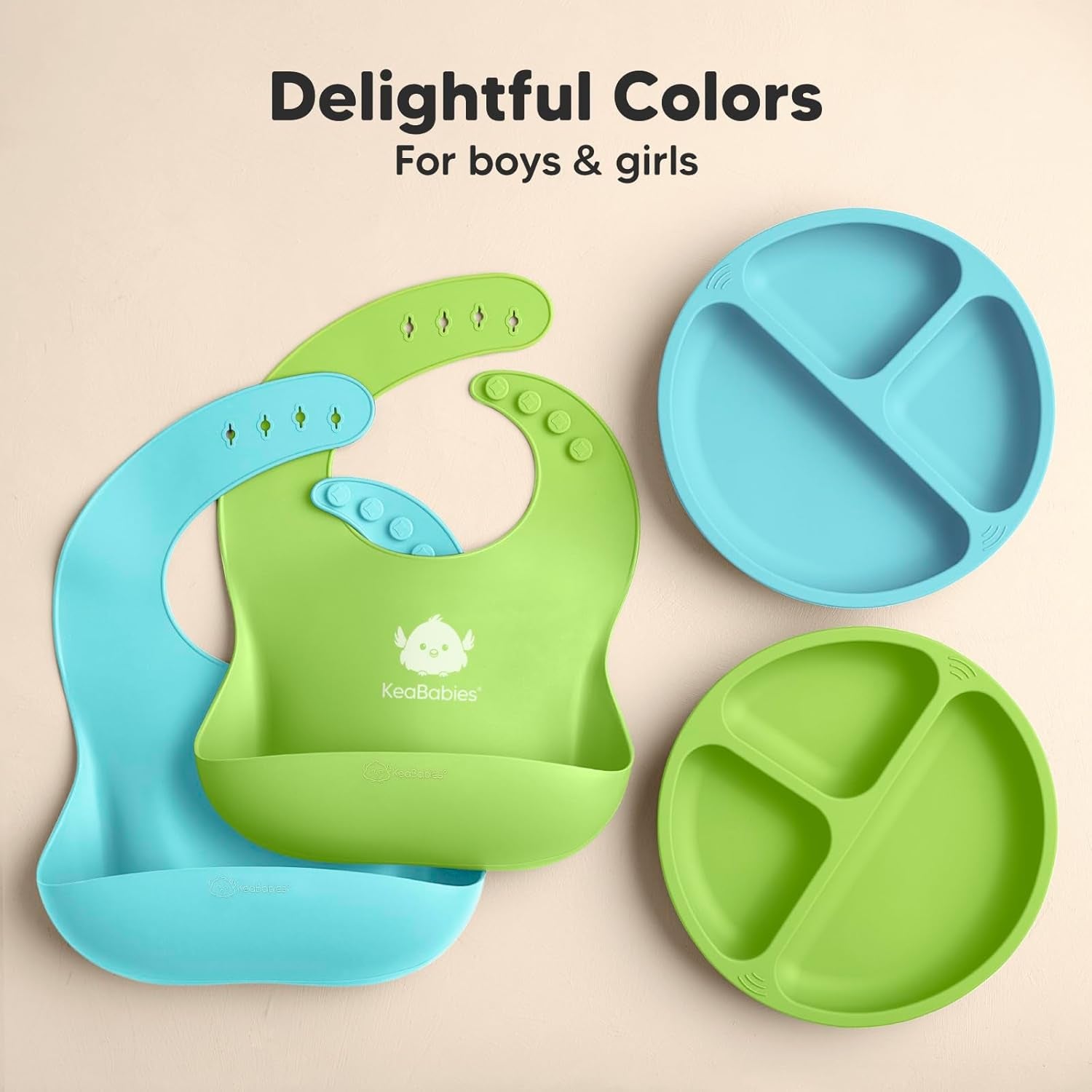 Keababies 2-Pack Waterproof Silicone Baby Bibs - Easy Clean & Large Food Catcher for Boys & Girls (Cloud Nine)